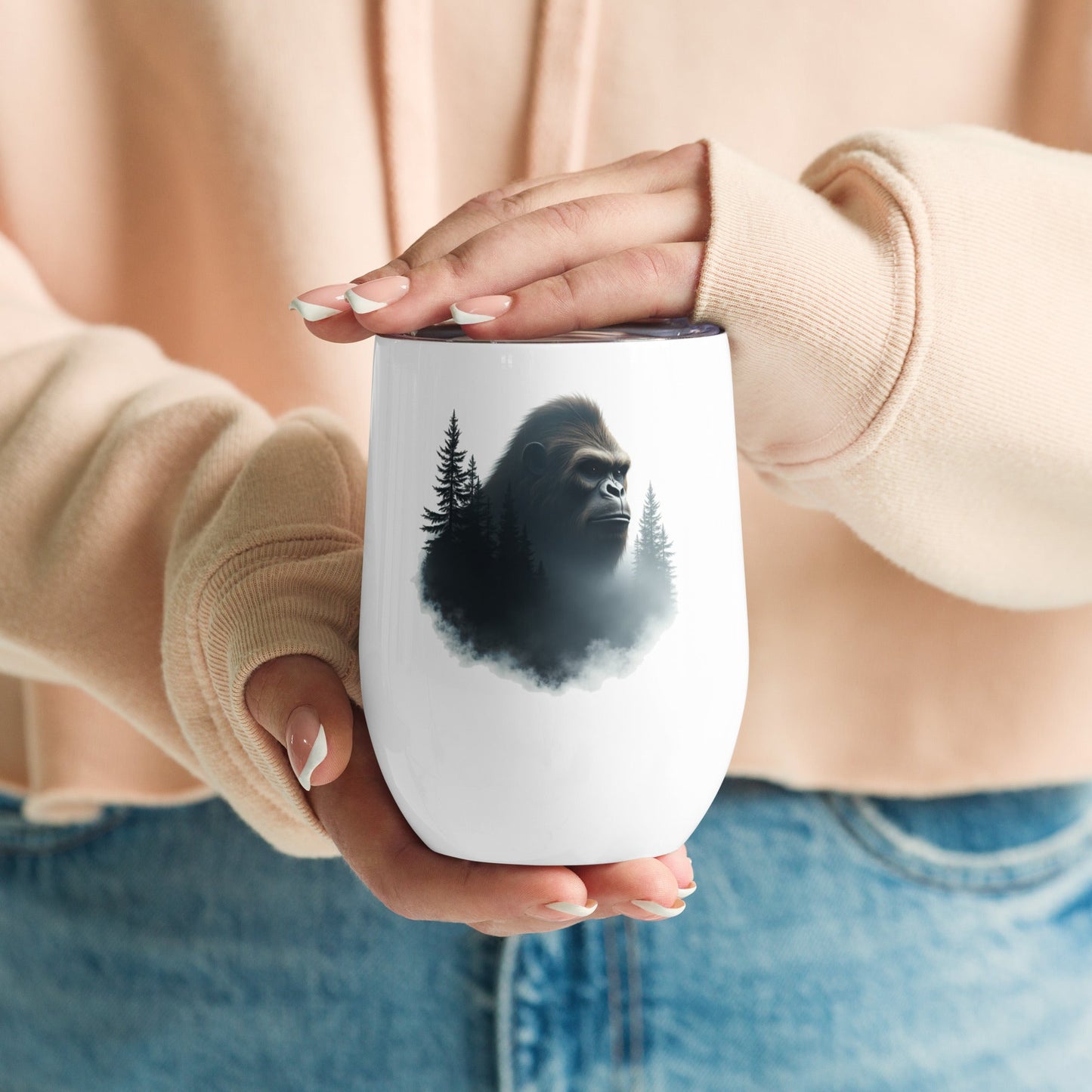 Bigfoot Watching Stainless Steel Wine Tumbler - Steel Tumbler - Discovery Co.