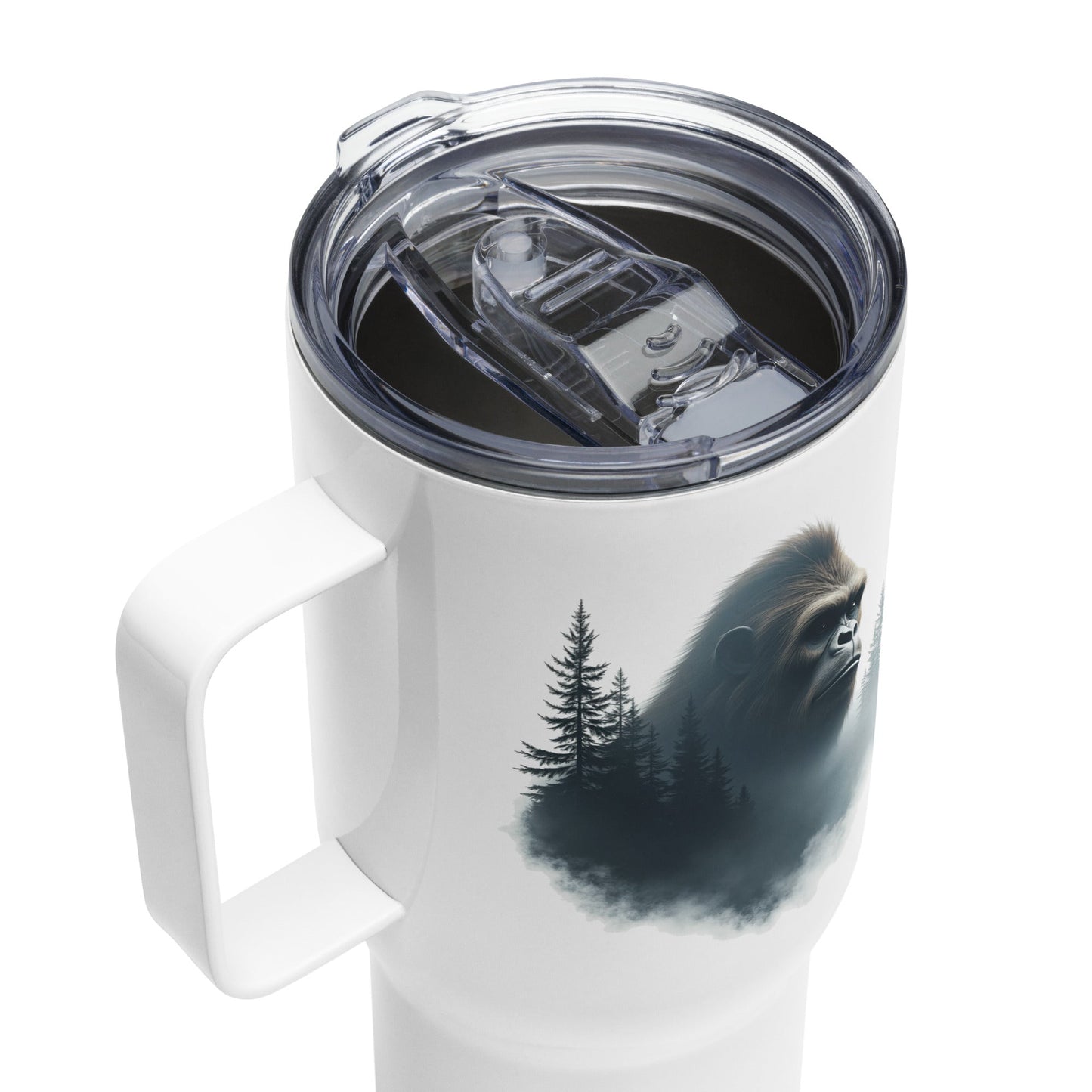 Bigfoot Watching Travel Mug With Handle (25 oz and 40 oz) - Travel Mug - Discovery Co.
