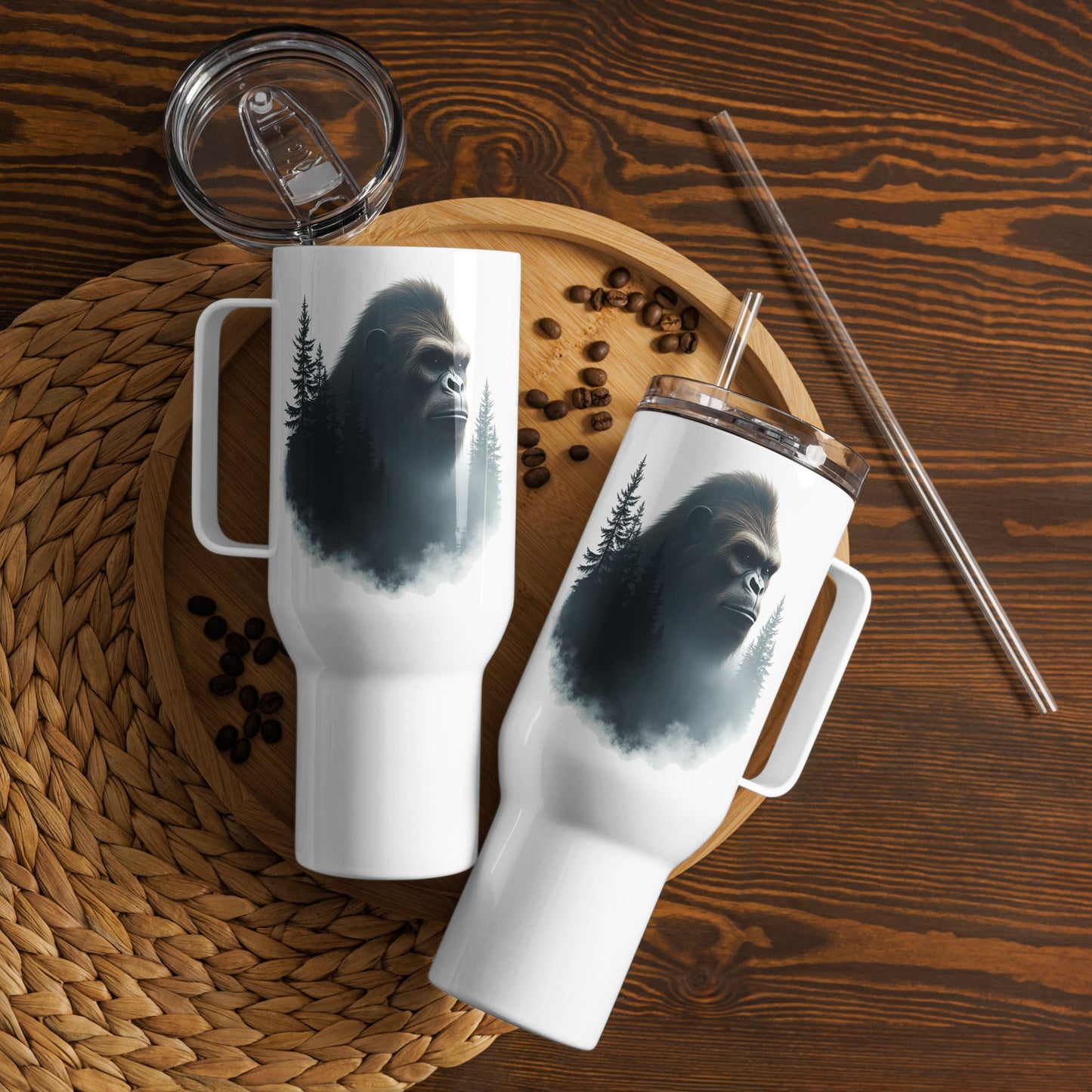 Bigfoot Watching Travel Mug With Handle (25 oz and 40 oz) - Travel Mug - Discovery Co.