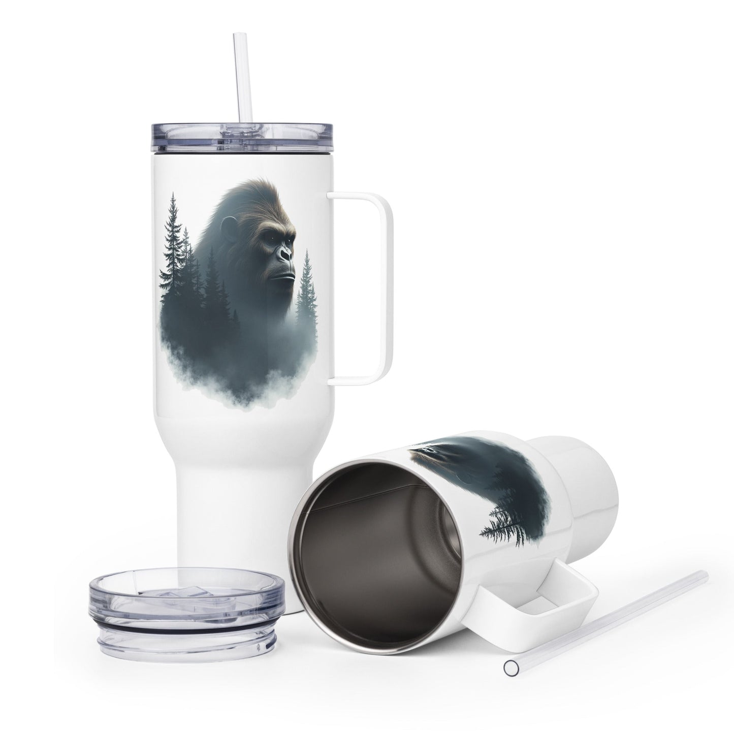 Bigfoot Watching Travel Mug With Handle (25 oz and 40 oz) - Travel Mug - Discovery Co.