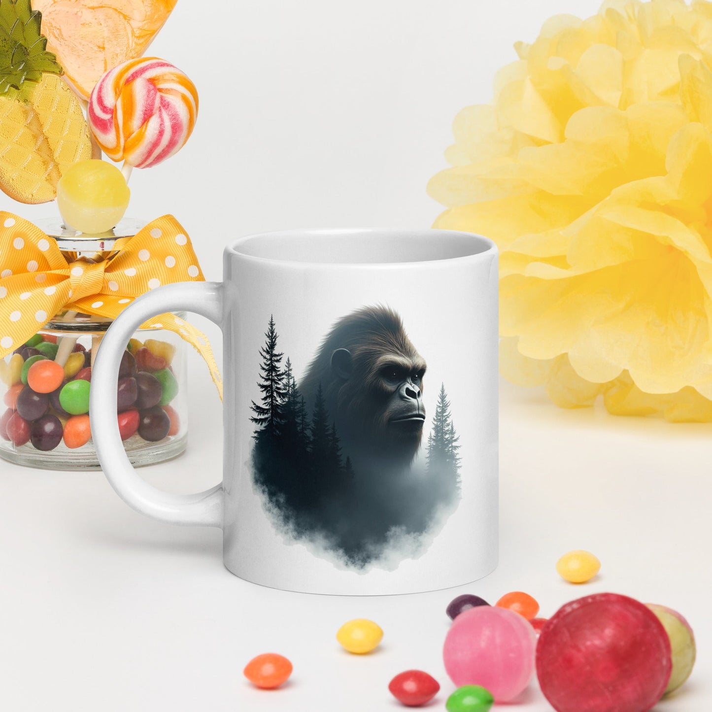 Bigfoot Watching White Glossy Mug (11 oz, 15 oz, 20 oz) - Mugs - Discovery Co.