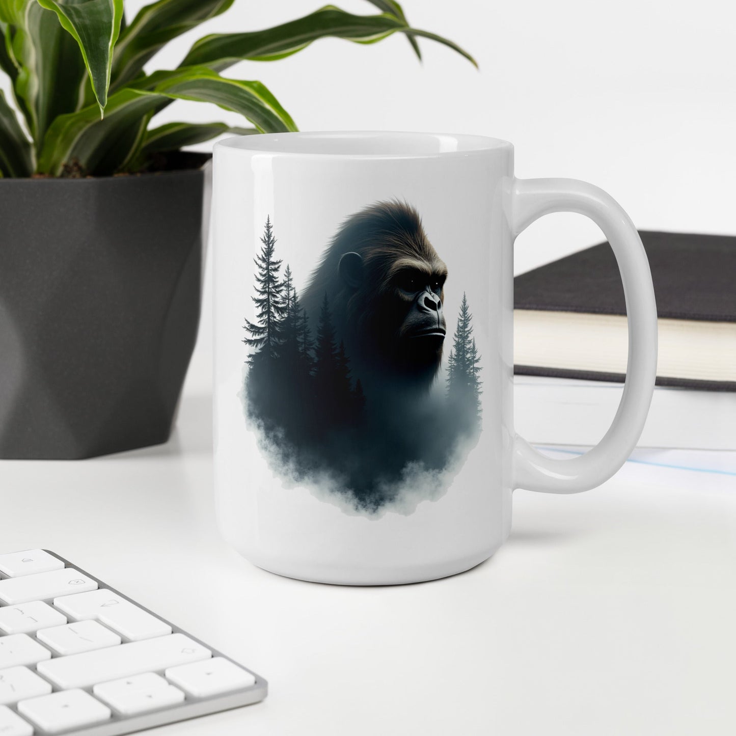 Bigfoot Watching White Glossy Mug (11 oz, 15 oz, 20 oz) - Mugs - Discovery Co.