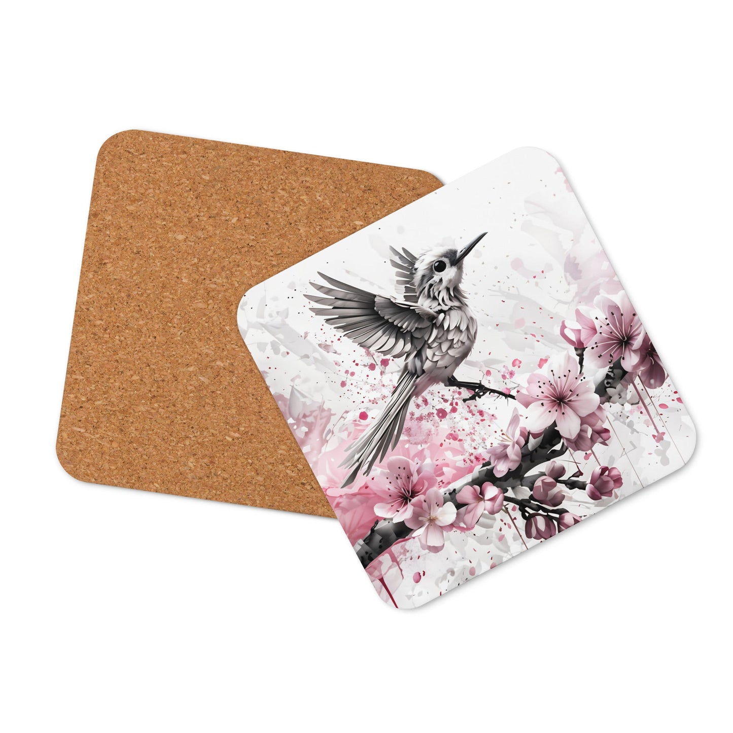 Bird In Cherry Blossom Branch Cork - back Coaster - Coasters - Discovery Co.