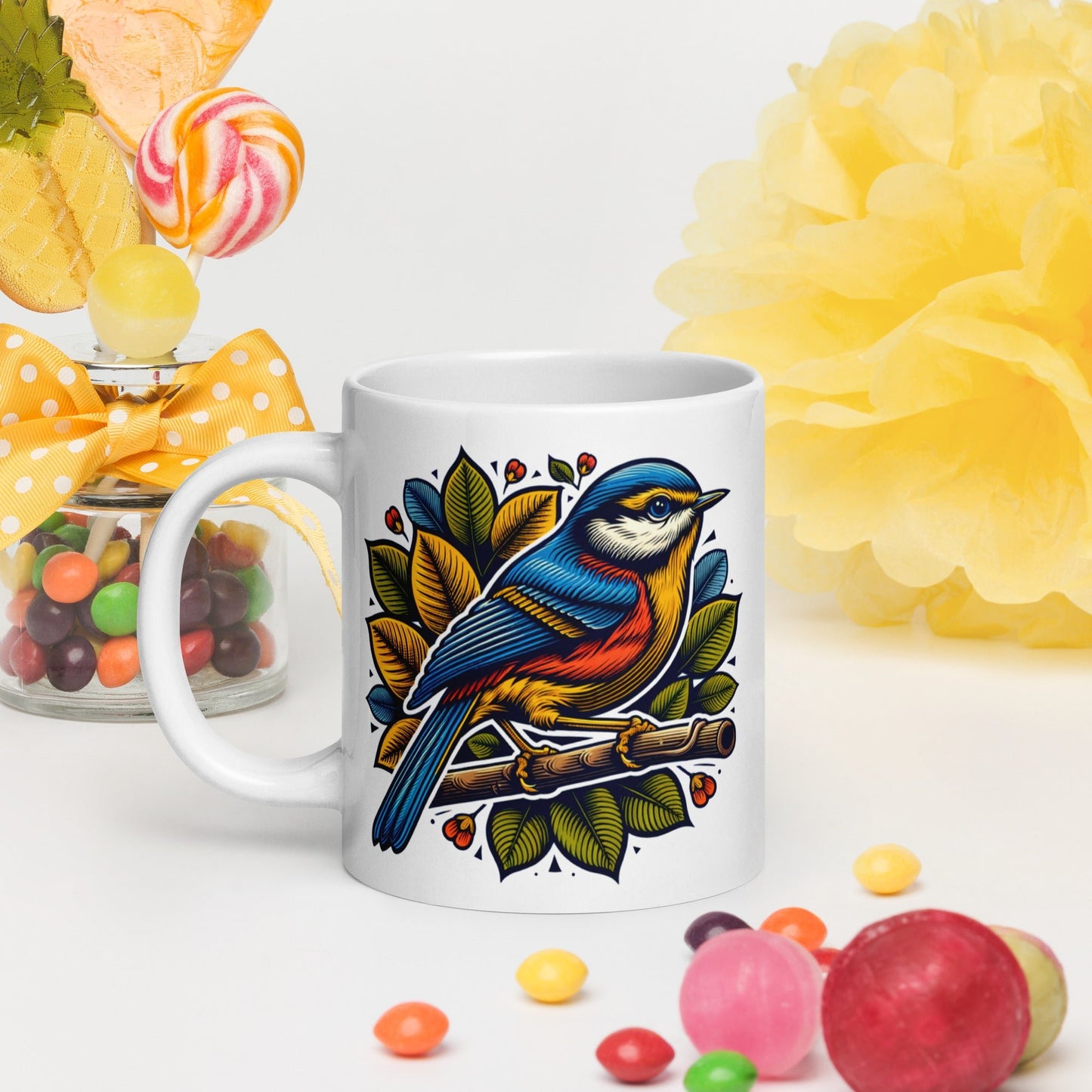 Bird IV White Glossy Mug (11 oz, 15 oz, 20 oz) - Mugs - Discovery Co.