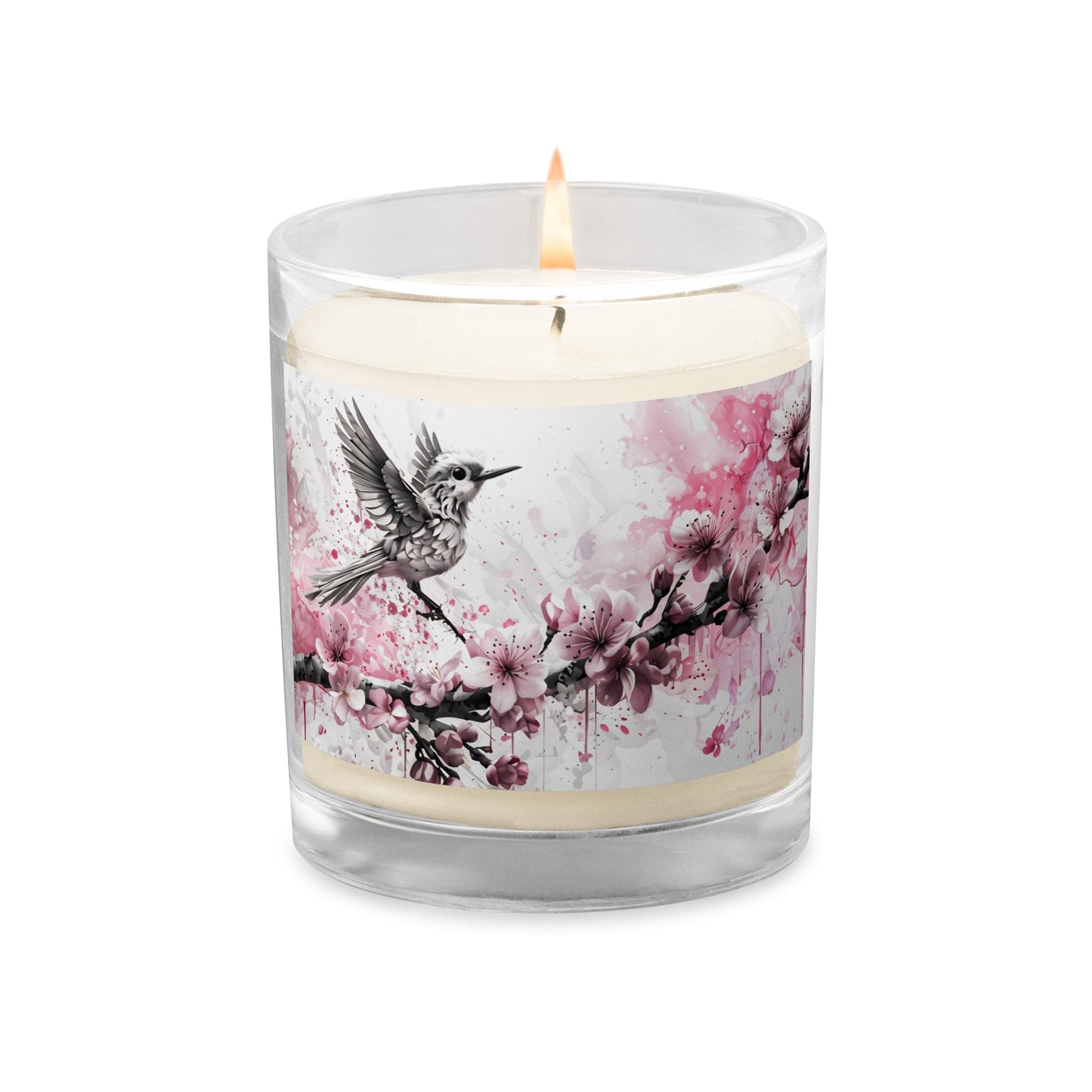 Bird On Cherry Blossom Branch Glass Jar Soy Wax Candle - Candles - Discovery Co.