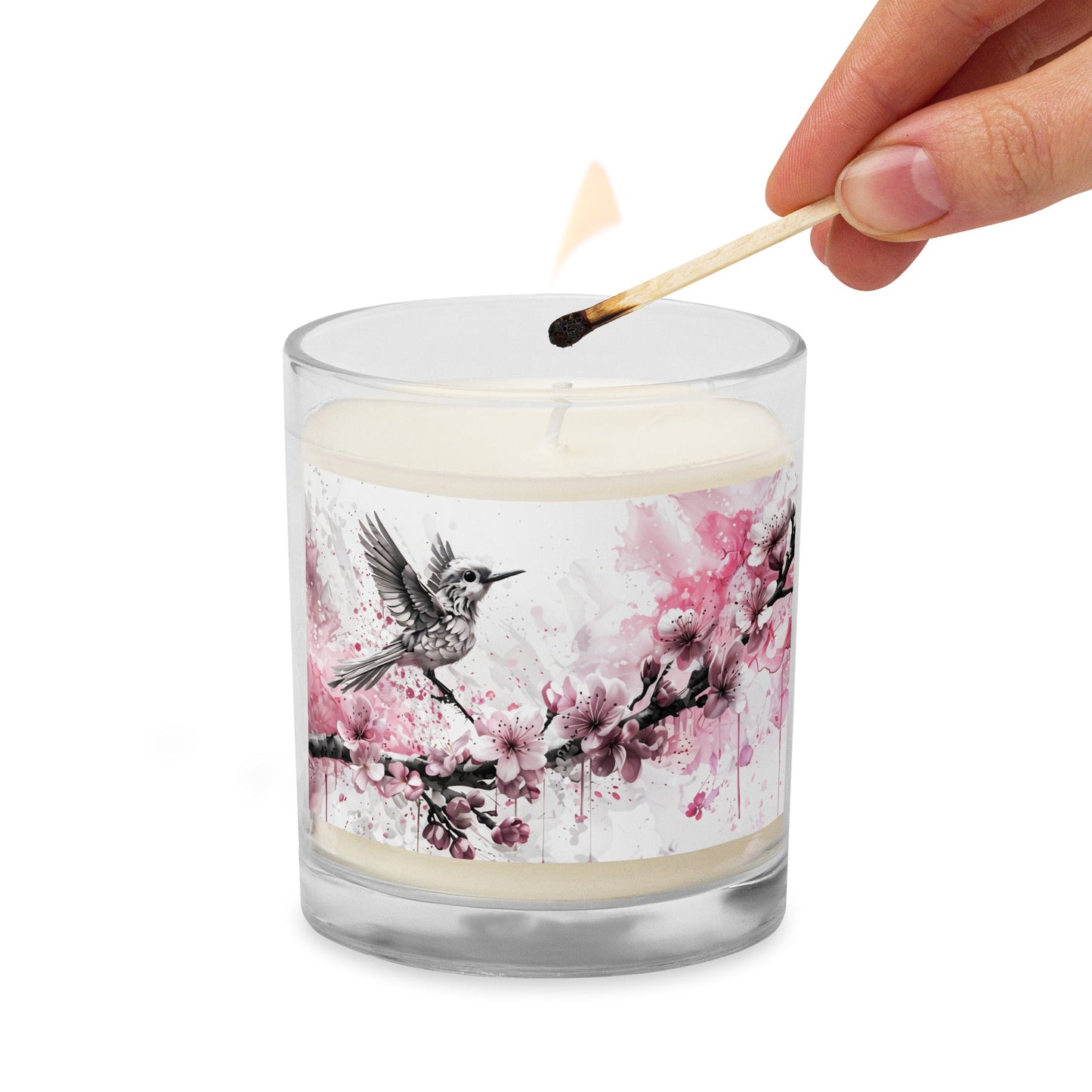 Bird On Cherry Blossom Branch Glass Jar Soy Wax Candle - Candles - Discovery Co.