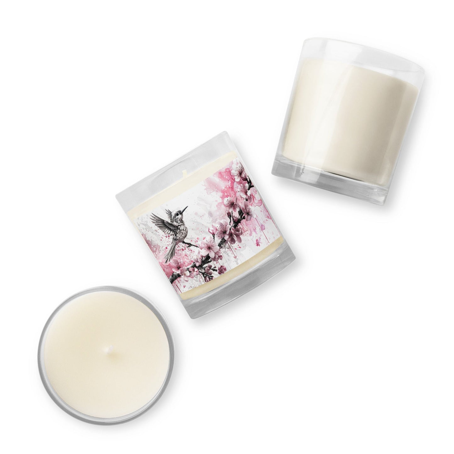 Bird On Cherry Blossom Branch Glass Jar Soy Wax Candle - Candles - Discovery Co.