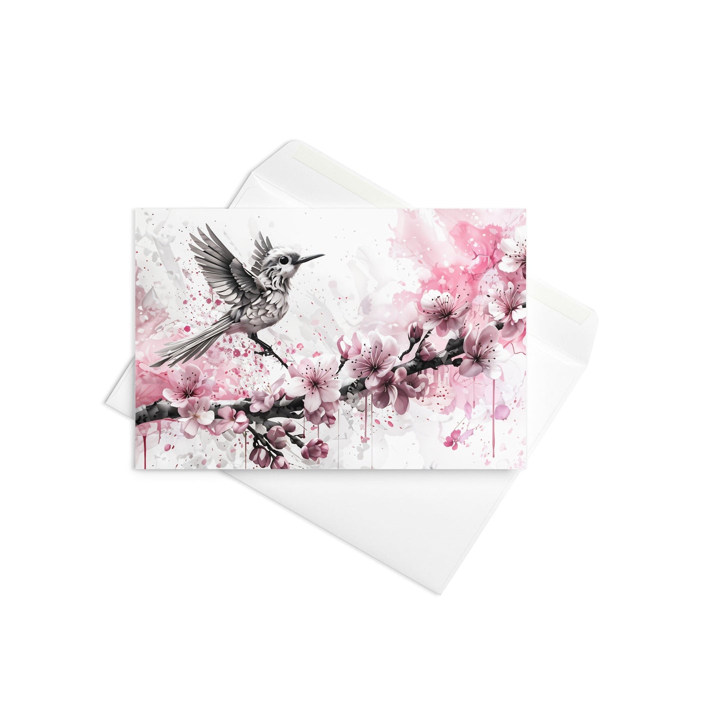 Bird On Cherry Blossom Branch Greeting Card - Greeting Card - Discovery Co.