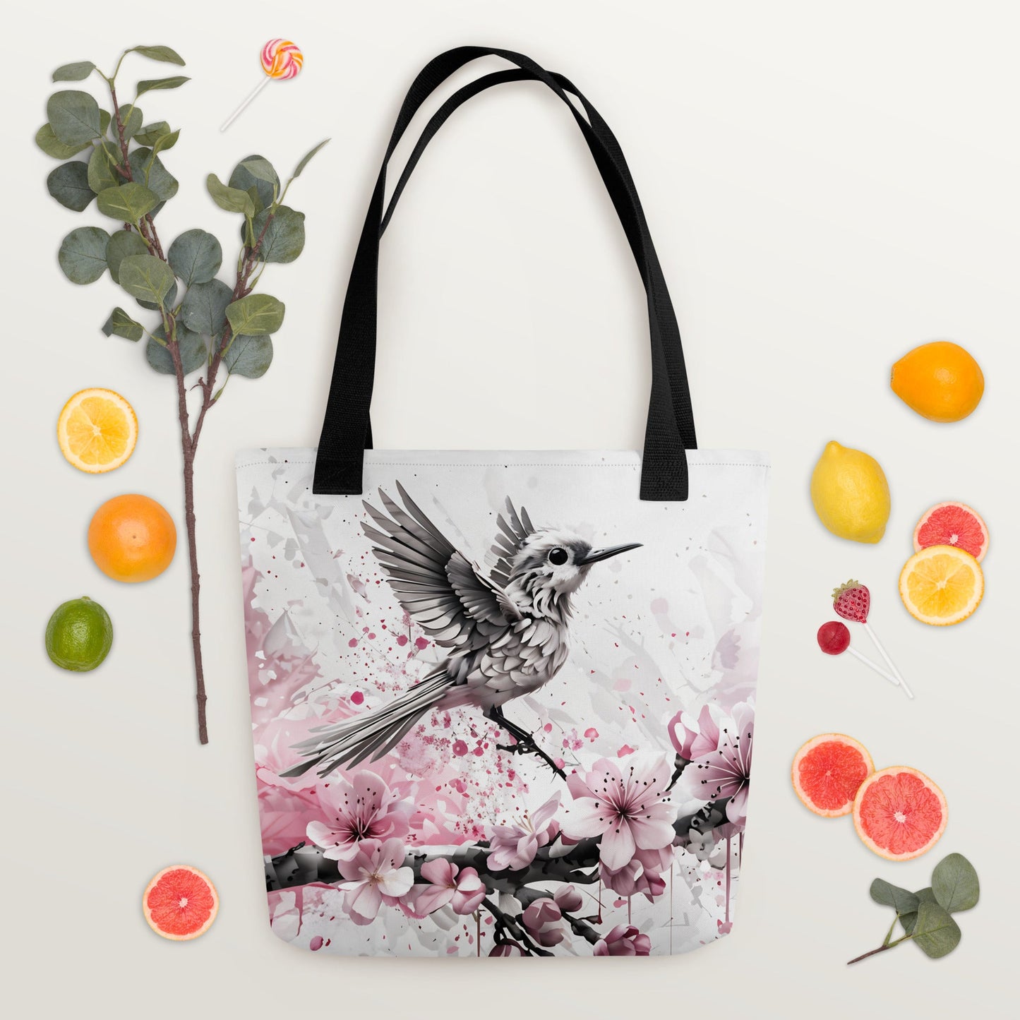Bird On Cherry Blossom Branch Tote Bag - Tote Bags - Discovery Co.