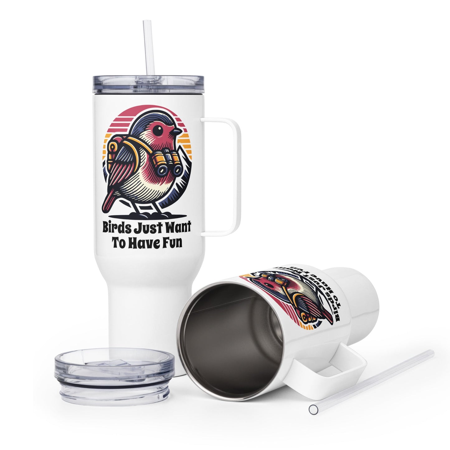 Birds Just Want To Have Fun Travel Mug With Handle (25 oz and 40 oz) - Travel Mug - Discovery Co.