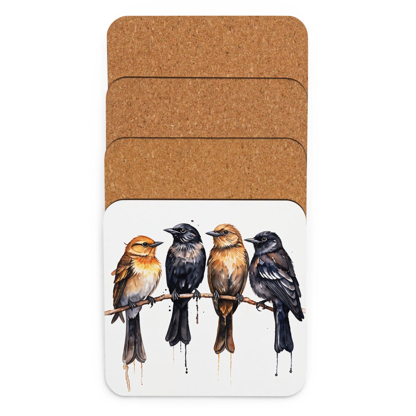 Birds Watercolor Art Cork - back Coaster - Coasters - Discovery Co.