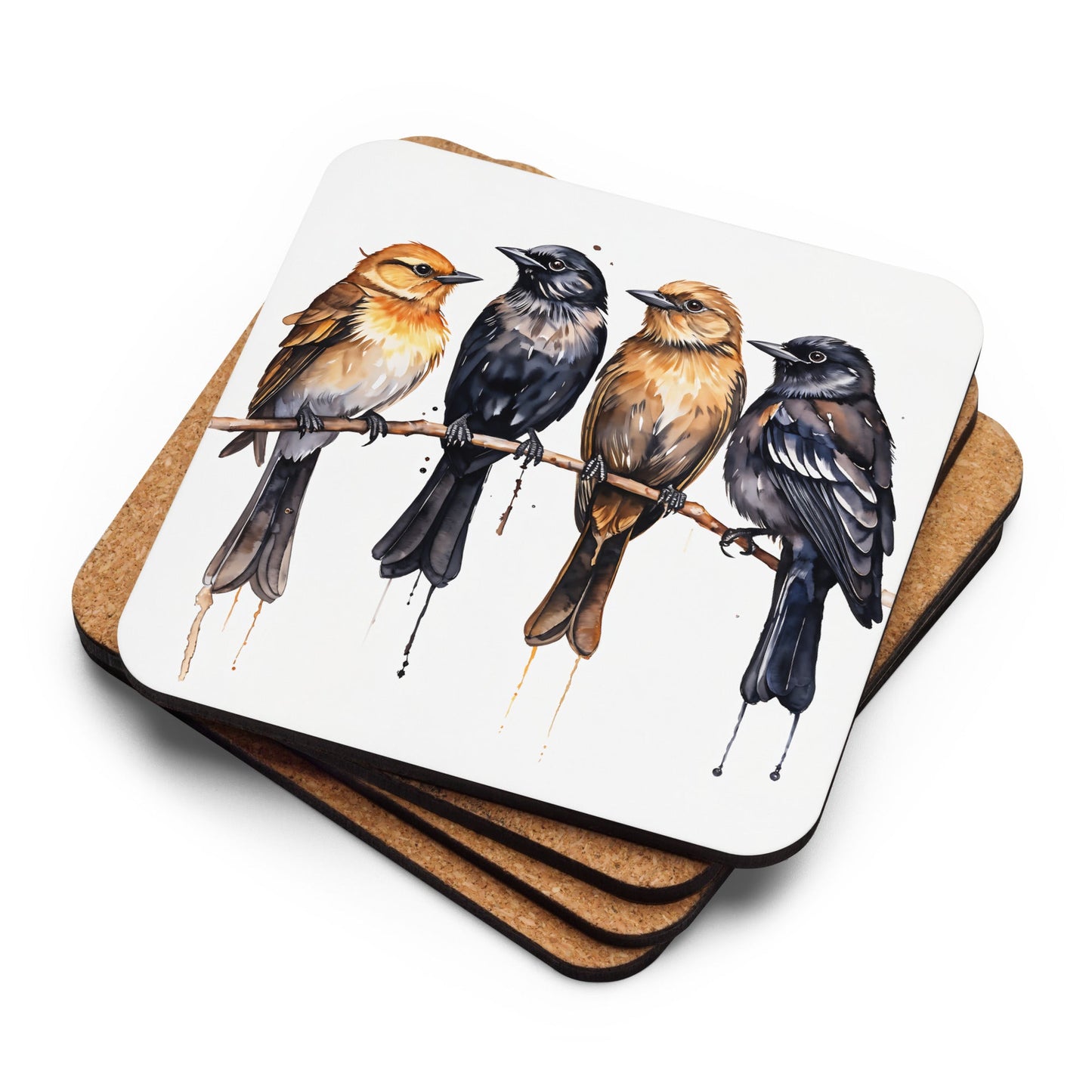 Birds Watercolor Art Cork - back Coaster - Coasters - Discovery Co.