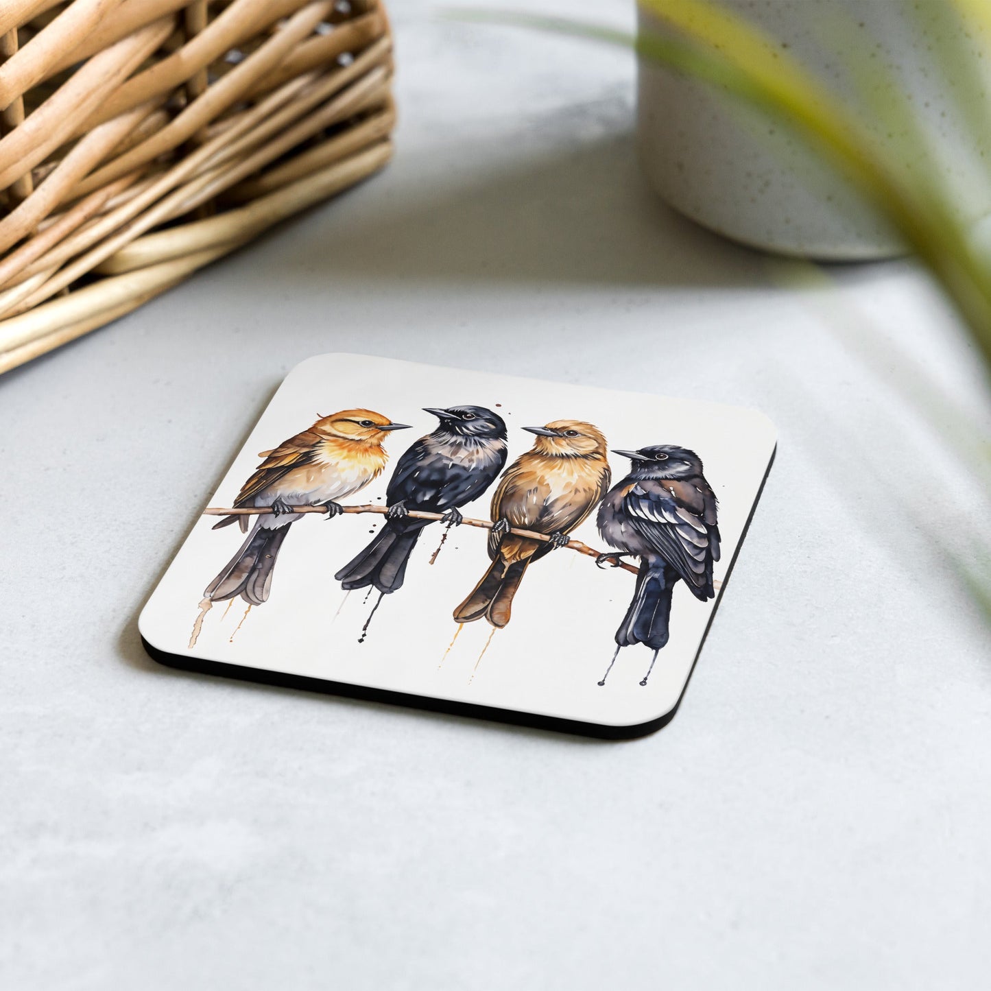 Birds Watercolor Art Cork-back Coaster - Coasters - Discovery Co.