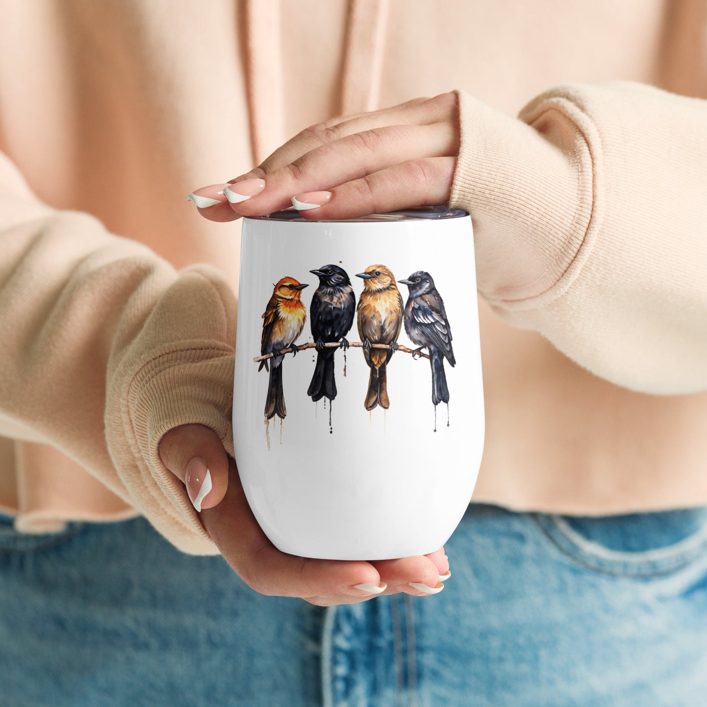 Birds Watercolor Art Stainless Steel Wine Tumbler - Tumblers - Discovery Co.