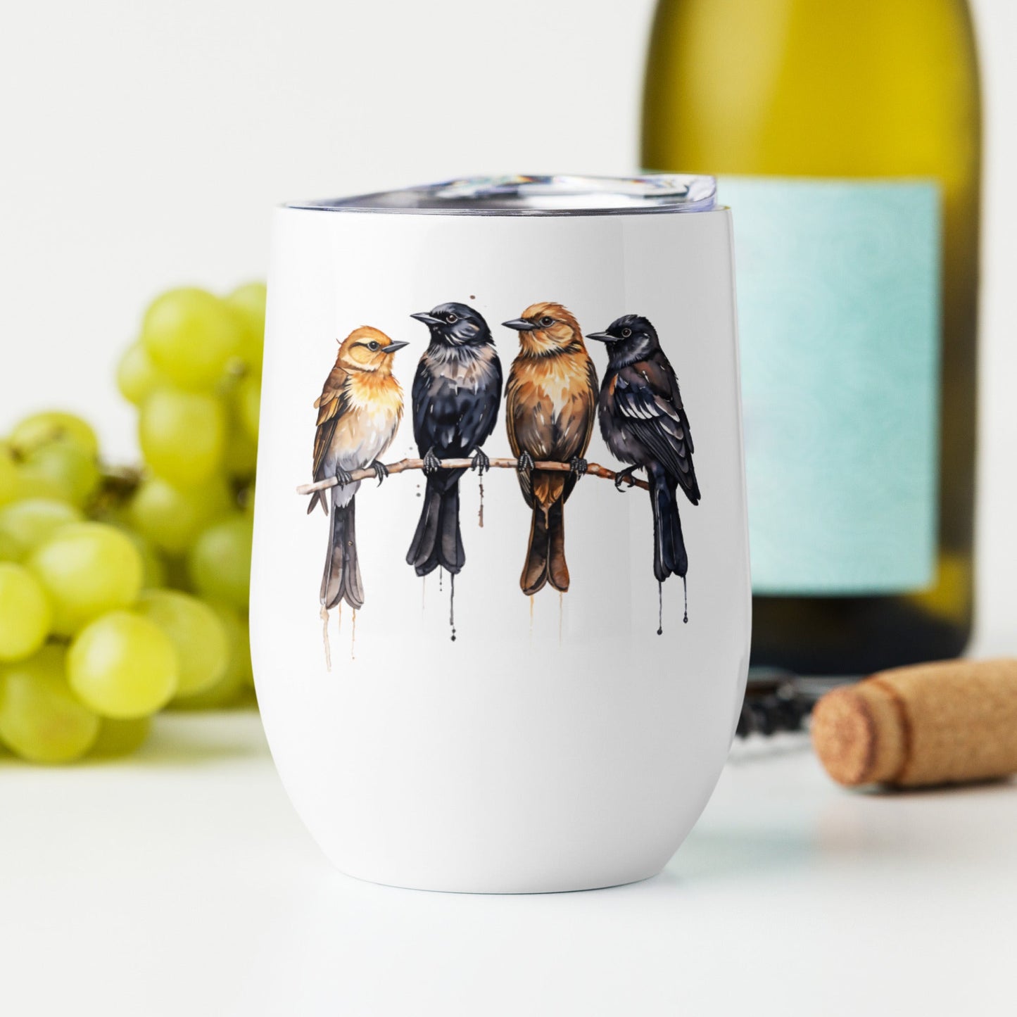 Birds Watercolor Art Stainless Steel Wine Tumbler - Tumblers - Discovery Co.