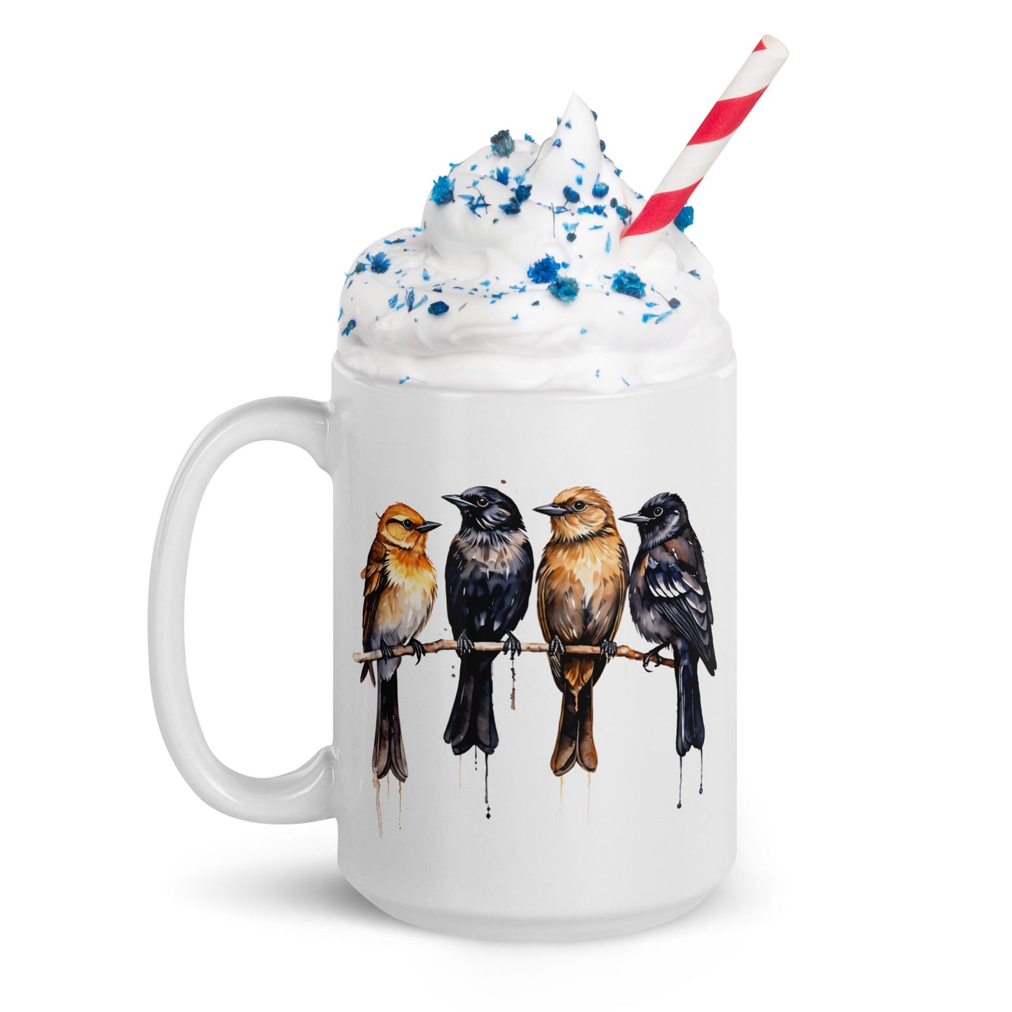Birds Watercolor Art White Glossy Mug (11 oz, 15 oz, 20 oz) - Mugs - Discovery Co.