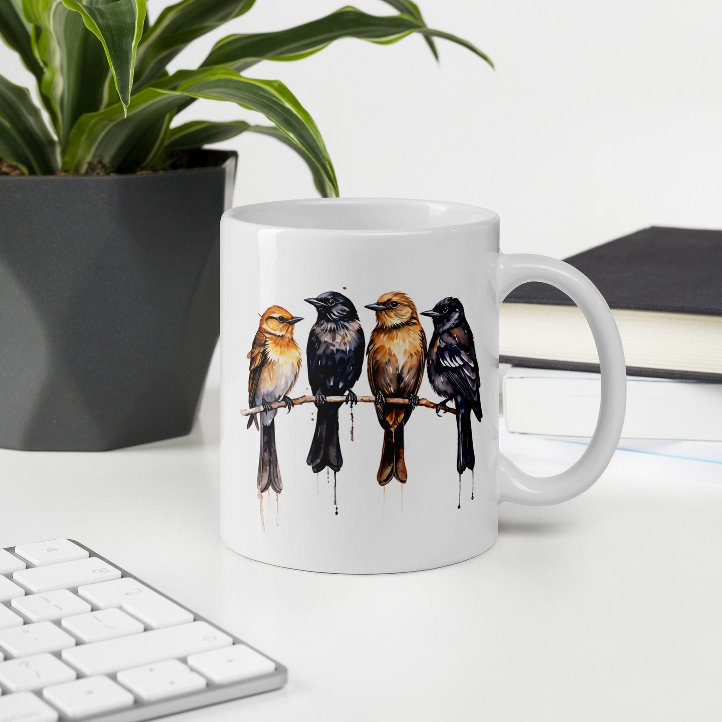 Birds Watercolor Art White Glossy Mug (11 oz, 15 oz, 20 oz) - Mugs - Discovery Co.