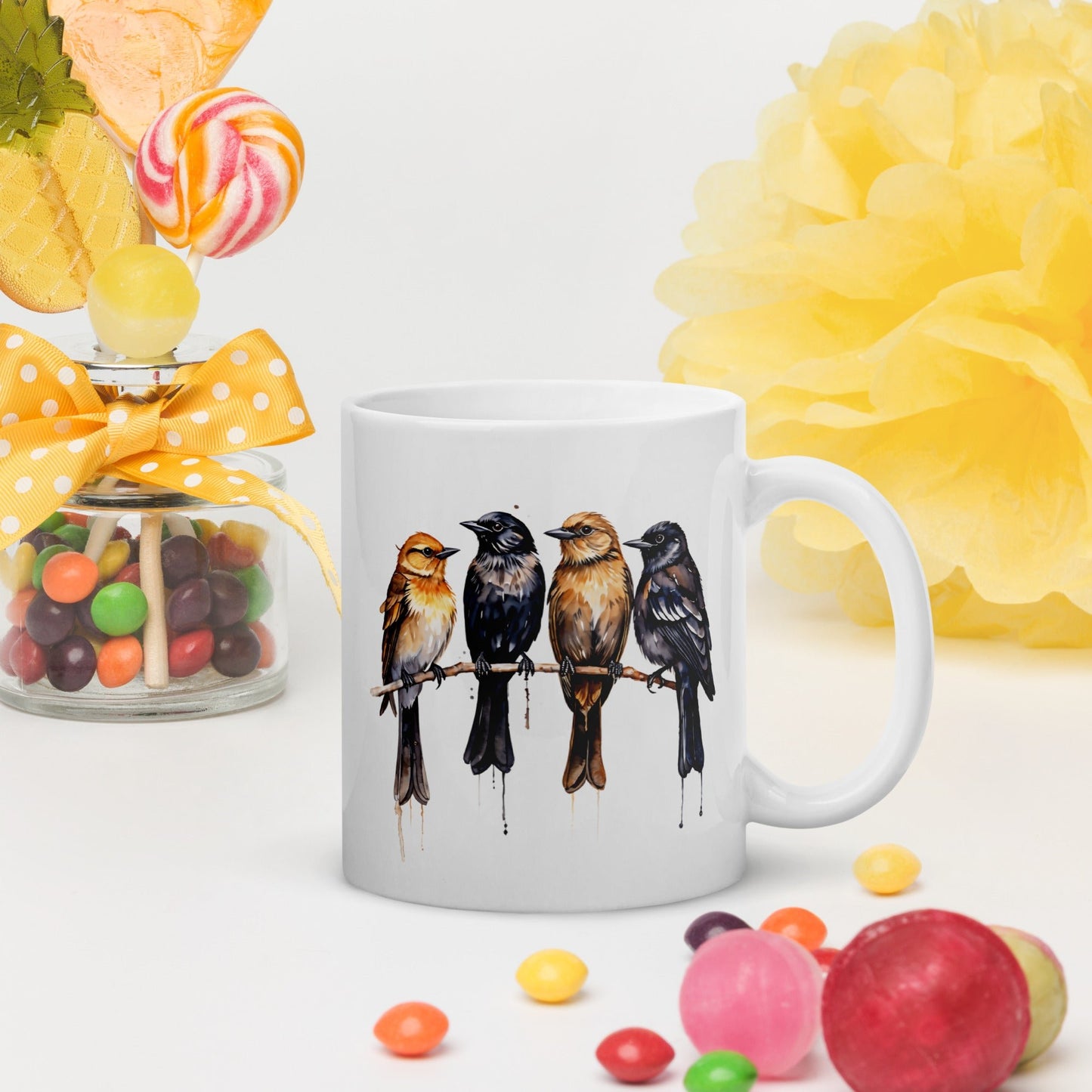 Birds Watercolor Art White Glossy Mug (11 oz, 15 oz, 20 oz) - Mugs - Discovery Co.