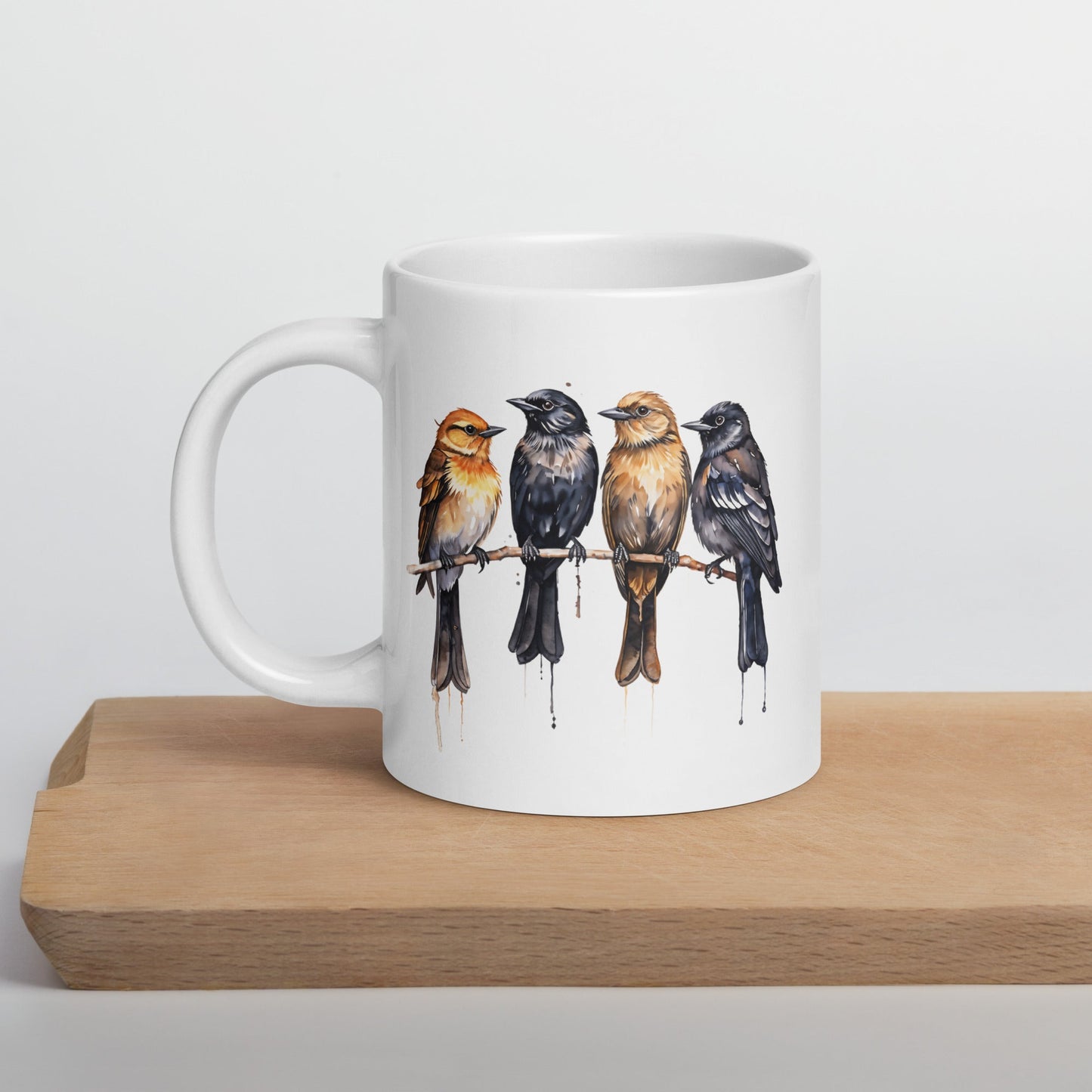 Birds Watercolor Art White Glossy Mug (11 oz, 15 oz, 20 oz) - Mugs - Discovery Co.