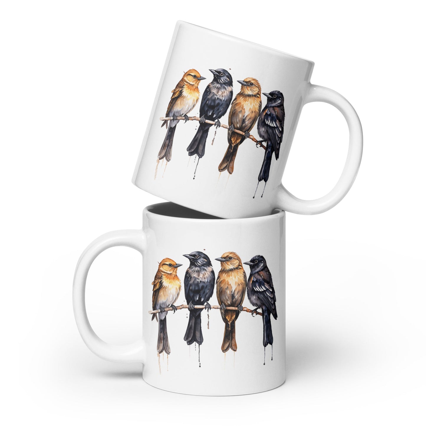 Birds Watercolor Art White Glossy Mug (11 oz, 15 oz, 20 oz) - Mugs - Discovery Co.