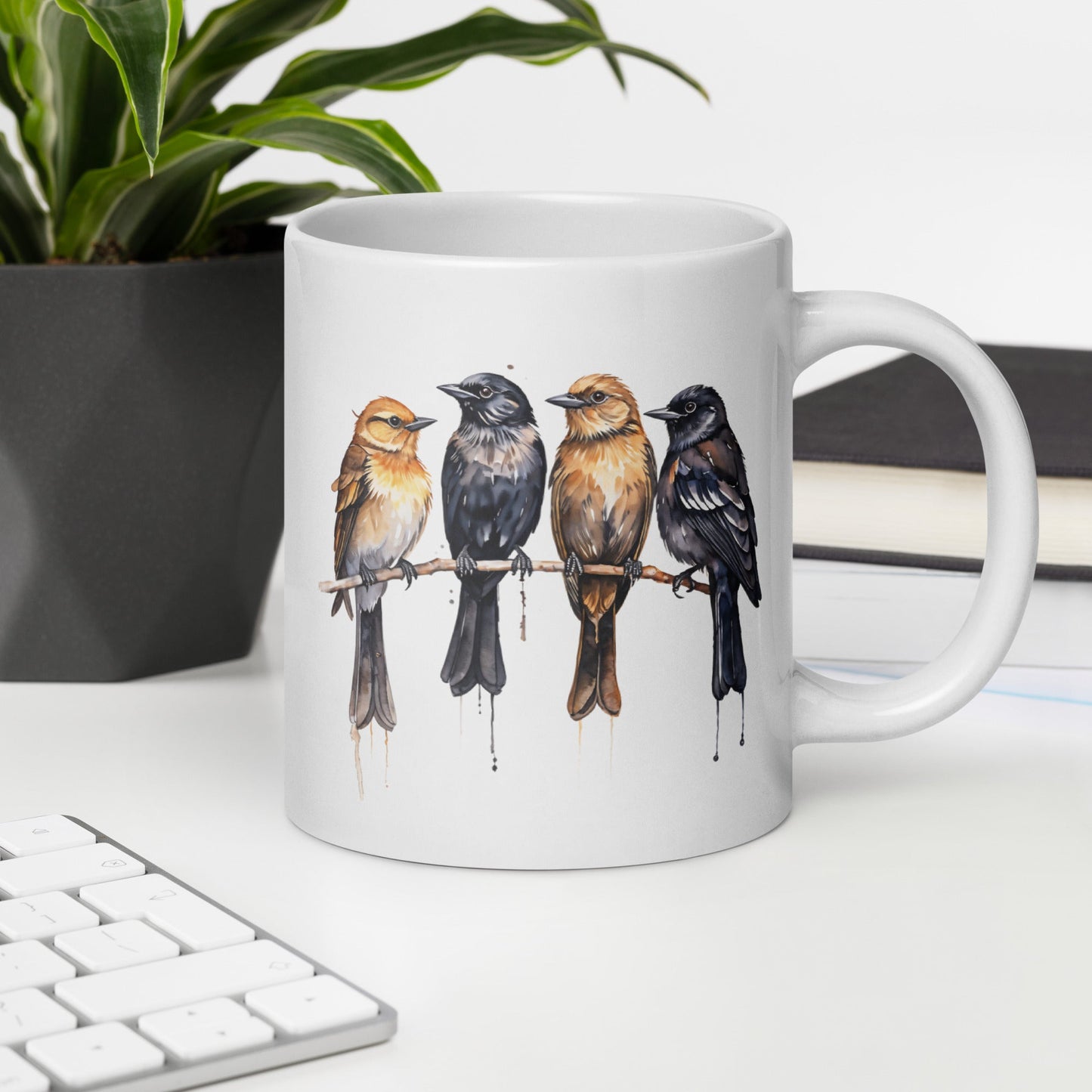 Birds Watercolor Art White Glossy Mug (11 oz, 15 oz, 20 oz) - Mugs - Discovery Co.
