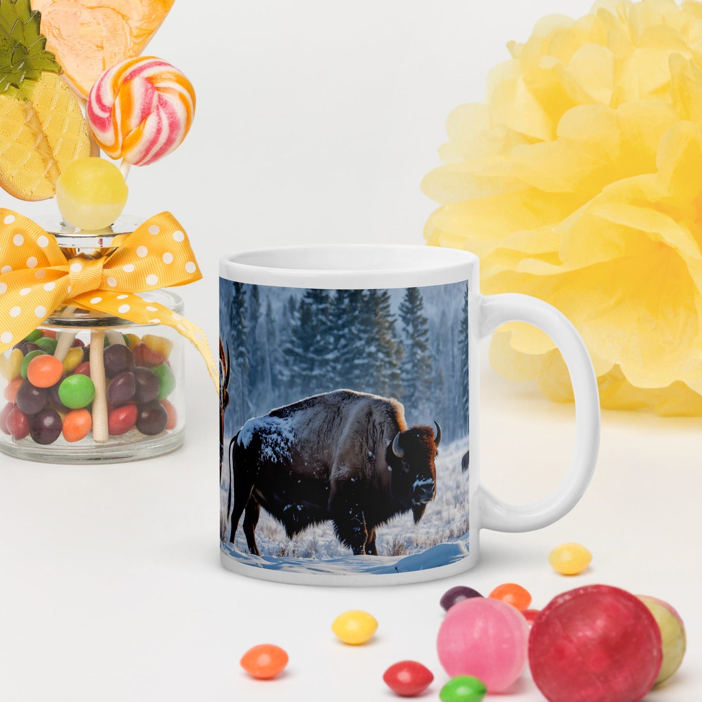 Bison White Glossy Mug (11 oz, 15 oz, 20 oz) - Mugs - Discovery Co.