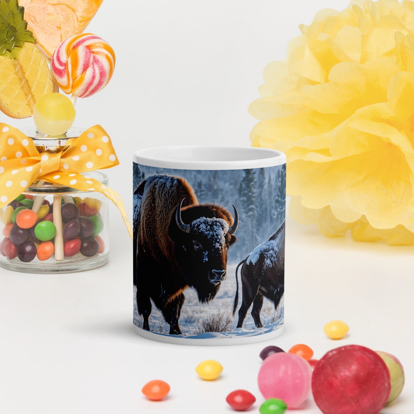 Bison White Glossy Mug (11 oz, 15 oz, 20 oz) - Mugs - Discovery Co.