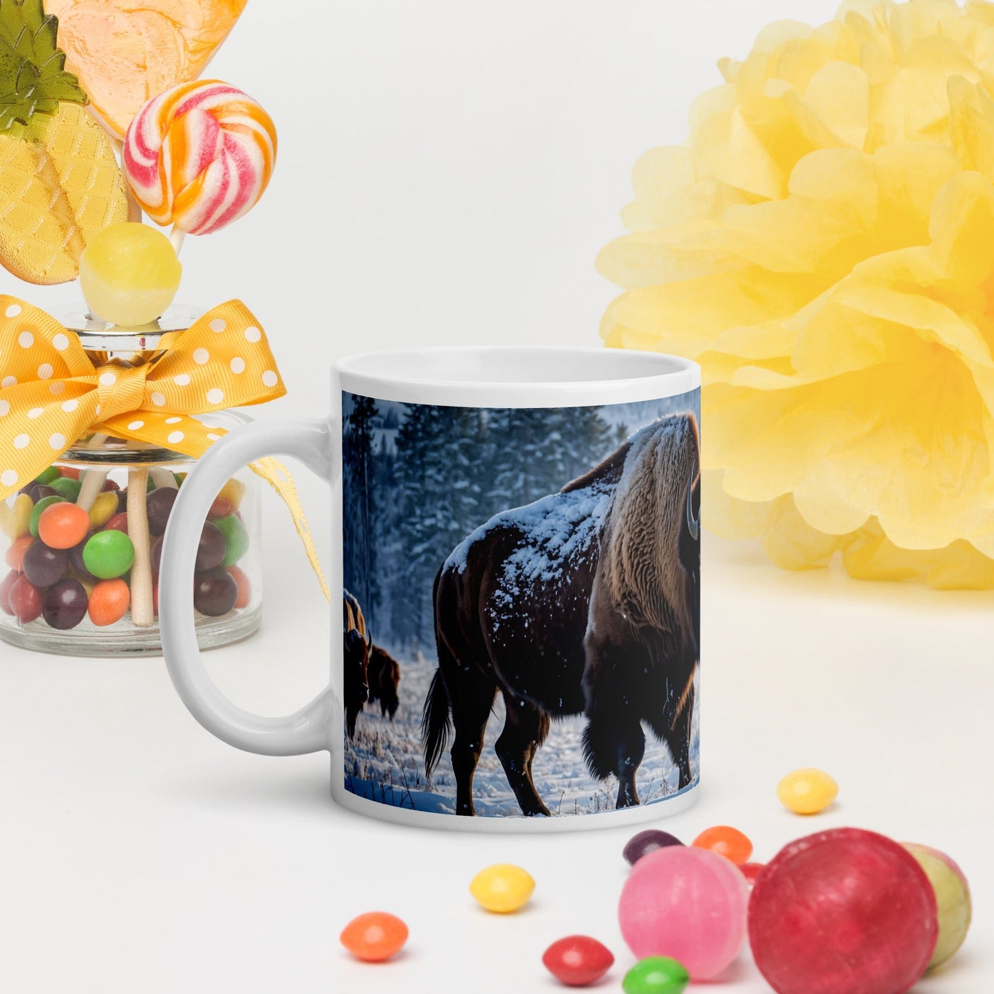 Bison White Glossy Mug (11 oz, 15 oz, 20 oz) - Mugs - Discovery Co.