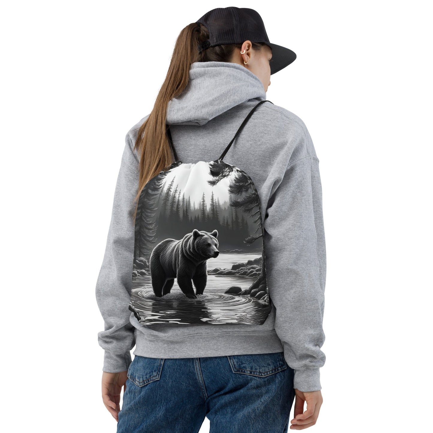 Black And White Bear II Drawstring Bag - Drawstring Bag - Discovery Co.