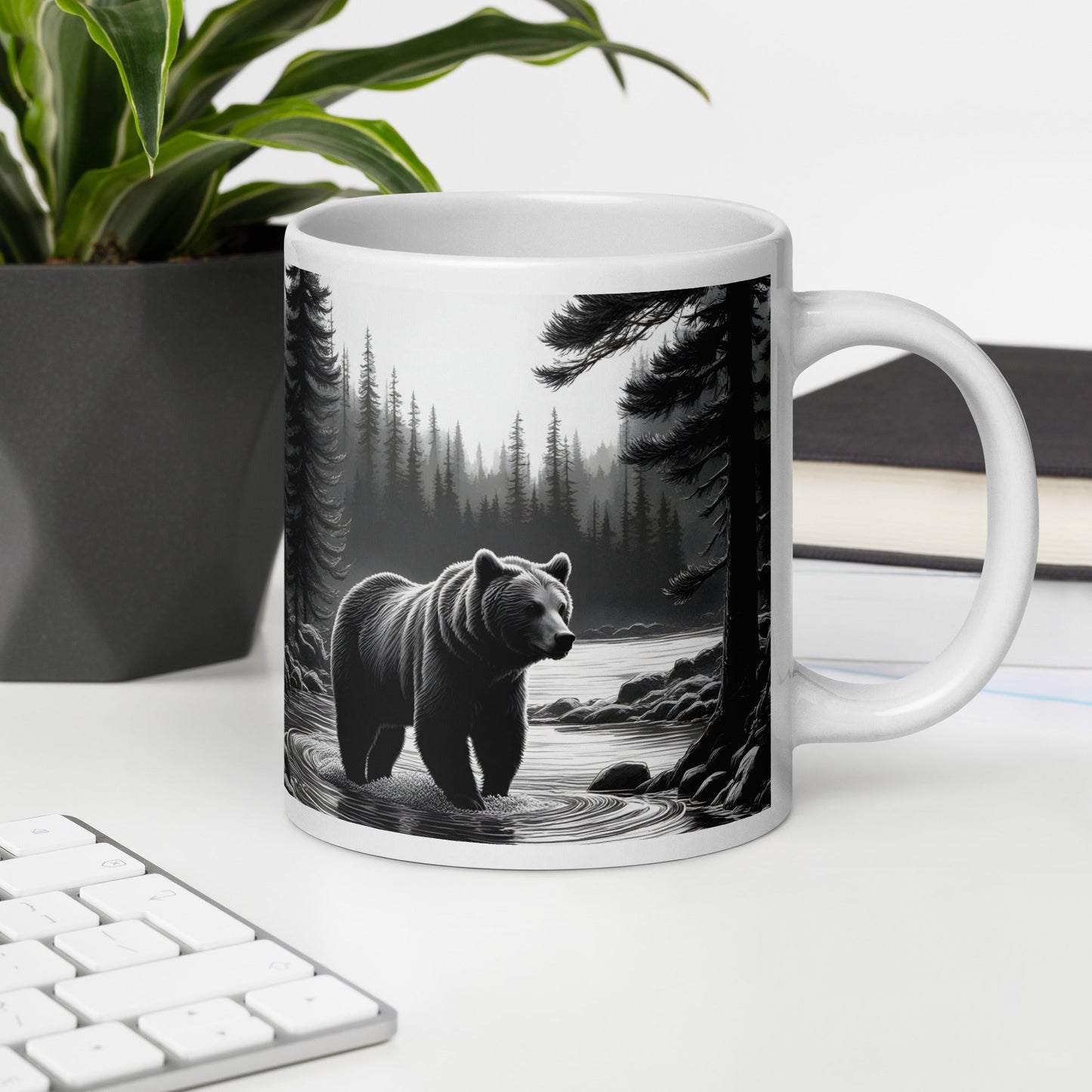 Black and White Bear II White Glossy Mug (11 oz, 15 oz, 20 oz) - Mugs - Discovery Co.