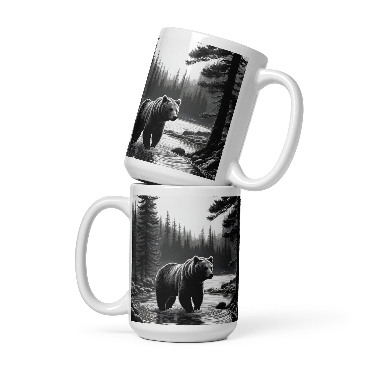 Black and White Bear II White Glossy Mug (11 oz, 15 oz, 20 oz) - Mugs - Discovery Co.
