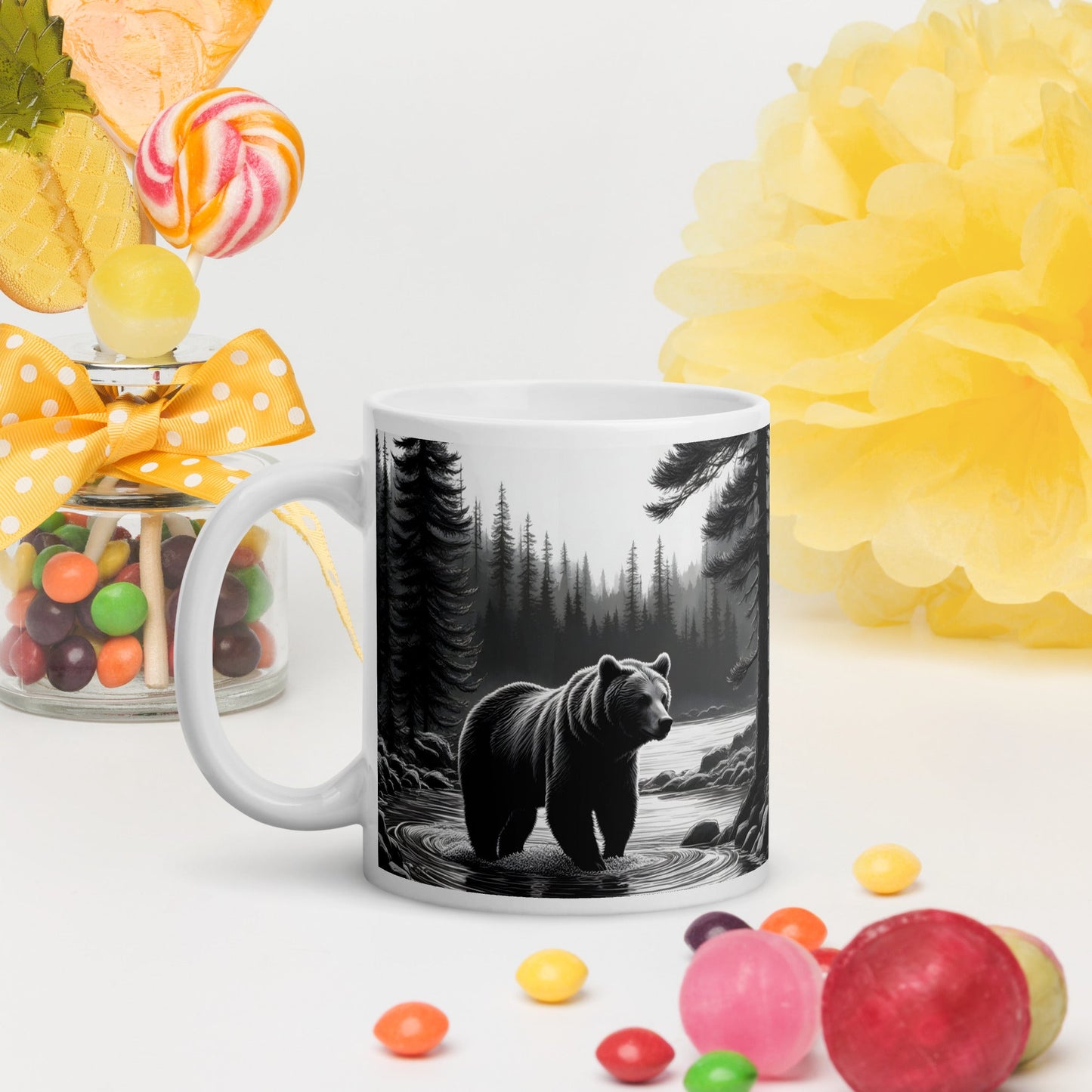 Black and White Bear II White Glossy Mug (11 oz, 15 oz, 20 oz) - Mugs - Discovery Co.