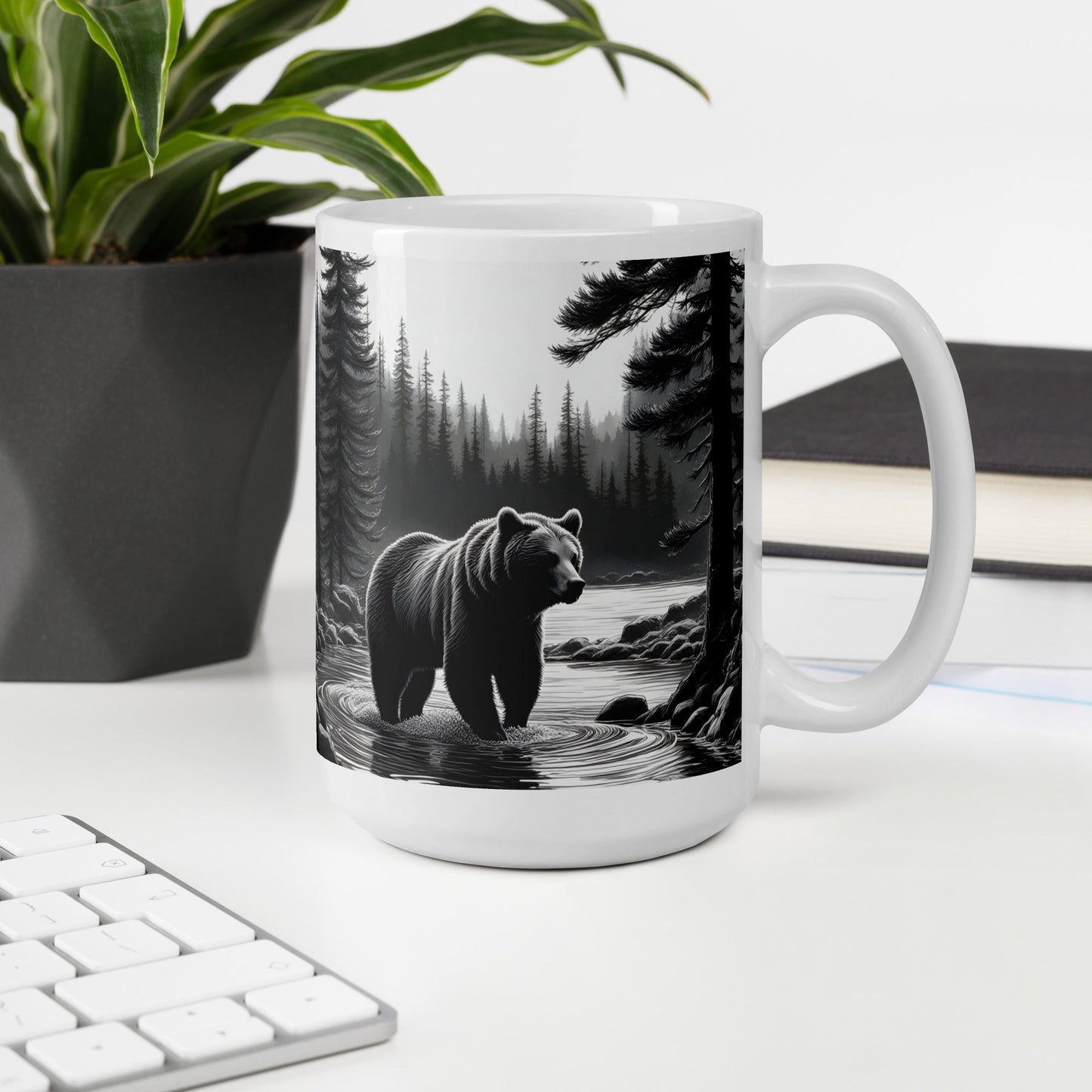 Black and White Bear II White Glossy Mug (11 oz, 15 oz, 20 oz) - Mugs - Discovery Co.