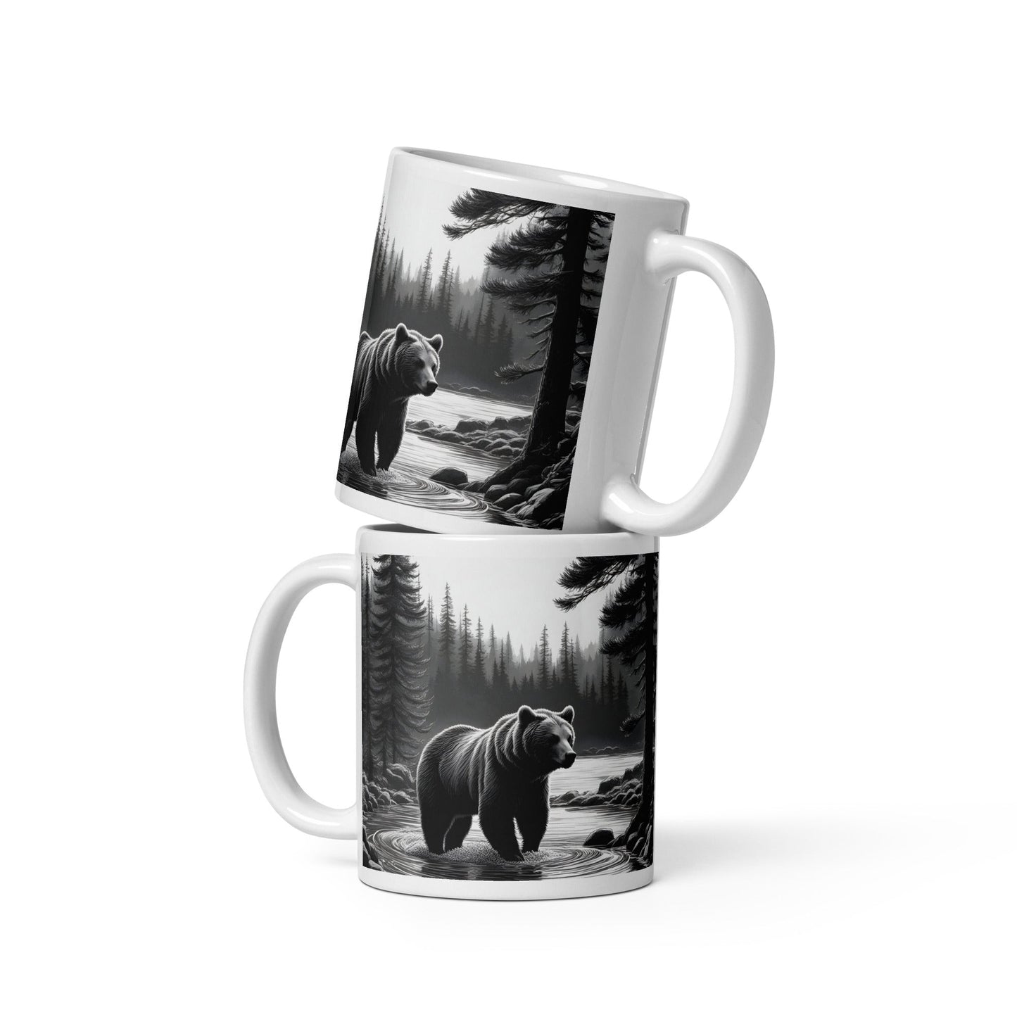 Black and White Bear II White Glossy Mug (11 oz, 15 oz, 20 oz) - Mugs - Discovery Co.