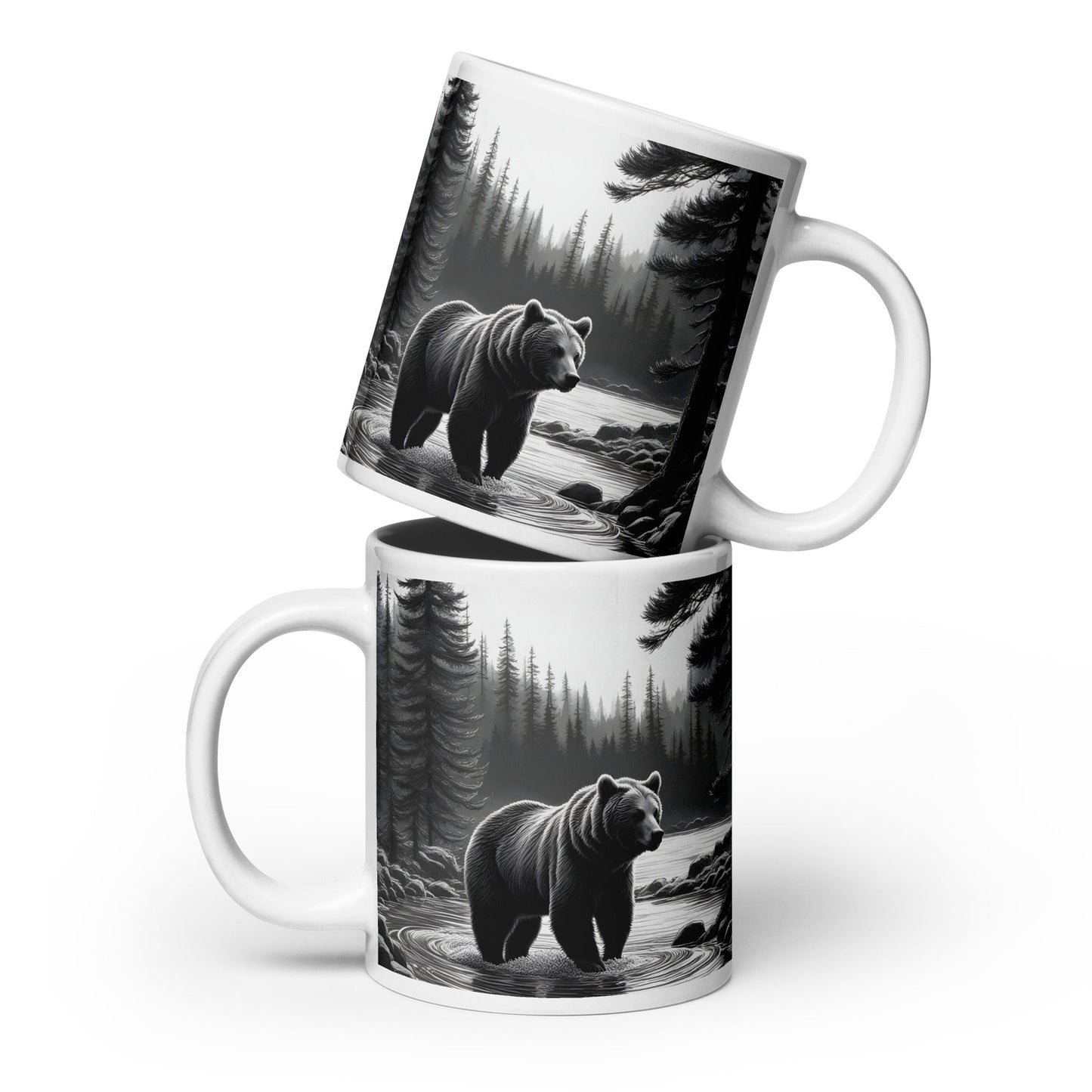 Black and White Bear II White Glossy Mug (11 oz, 15 oz, 20 oz) - Mugs - Discovery Co.