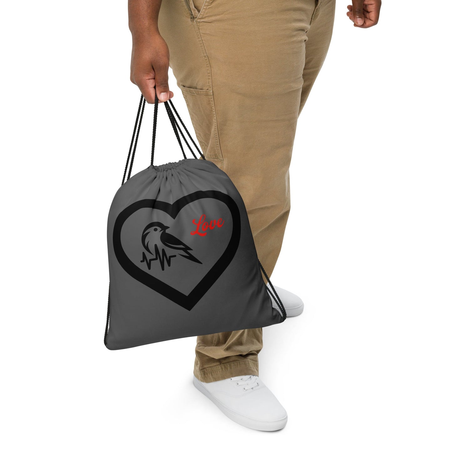 Black Bird Heartbeat Drawstring Bag - Drawstring Bag - Discovery Co.