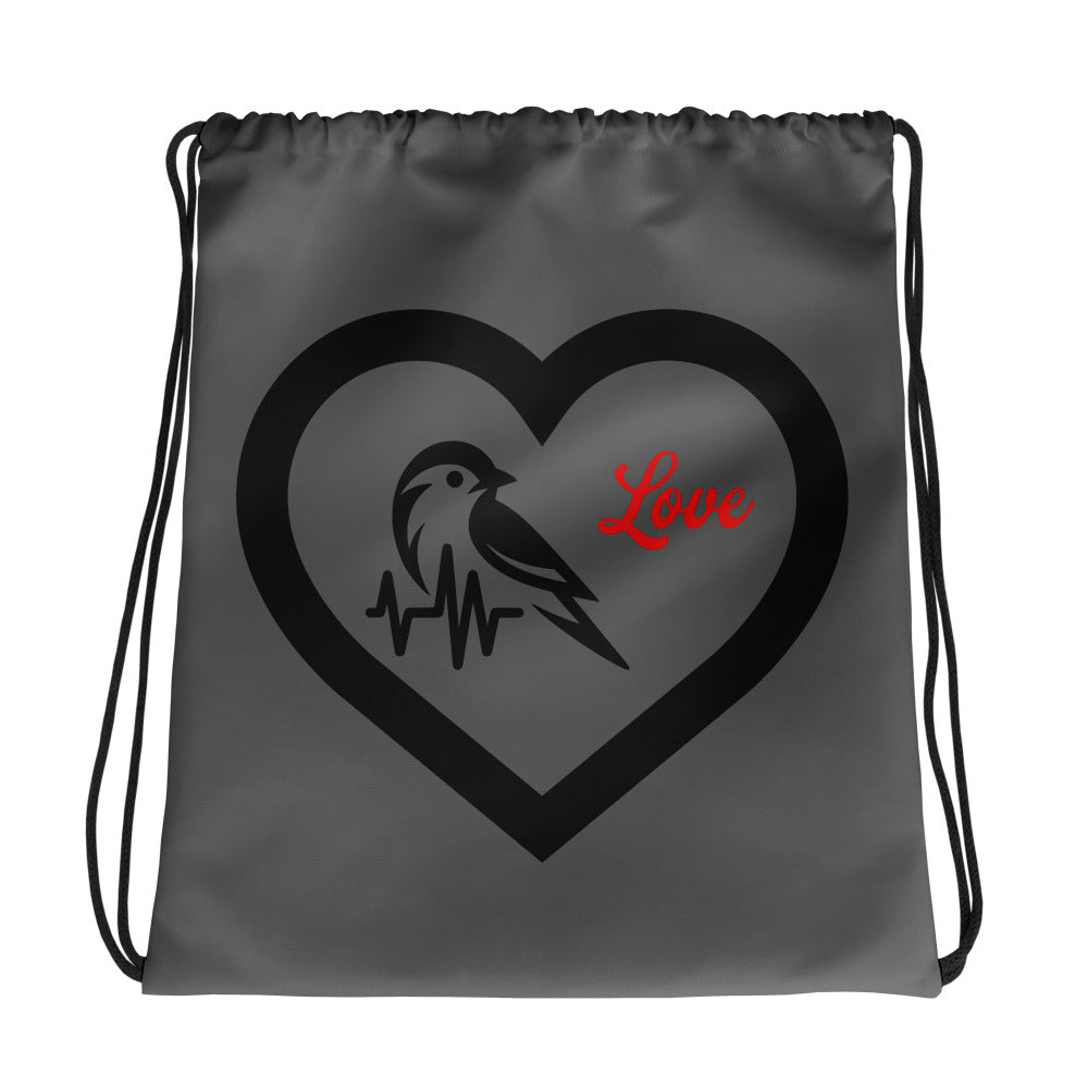 Black Bird Heartbeat Drawstring Bag - Drawstring Bag - Discovery Co.