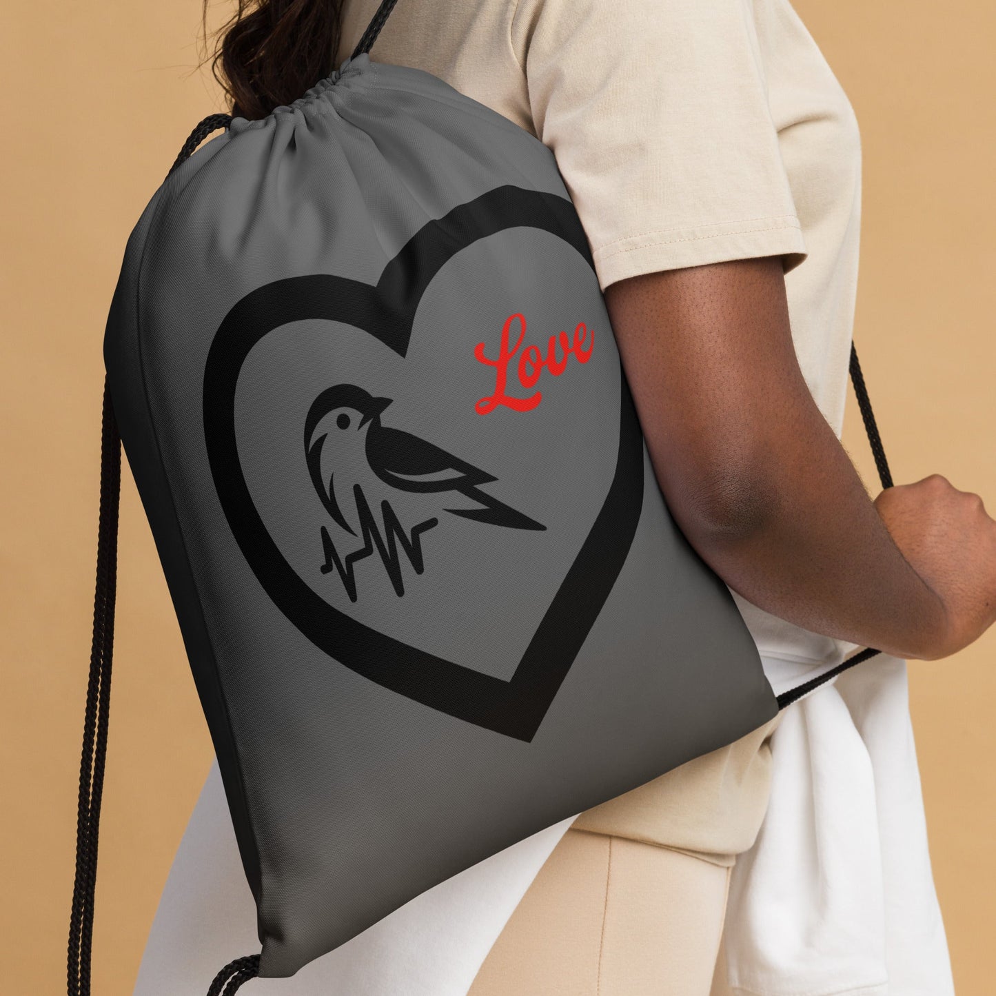 Black Bird Heartbeat Drawstring Bag - Drawstring Bag - Discovery Co.