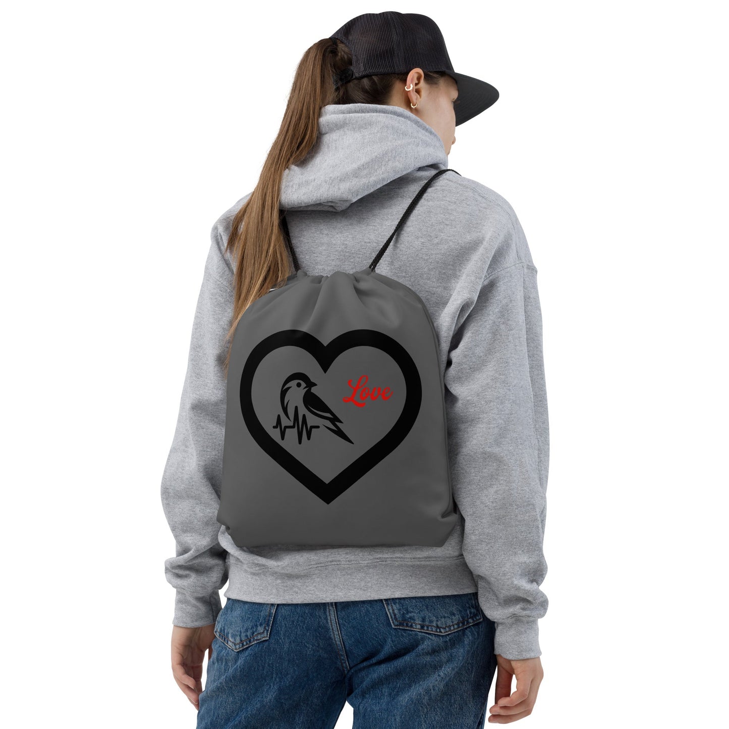 Black Bird Heartbeat Drawstring Bag - Drawstring Bag - Discovery Co.