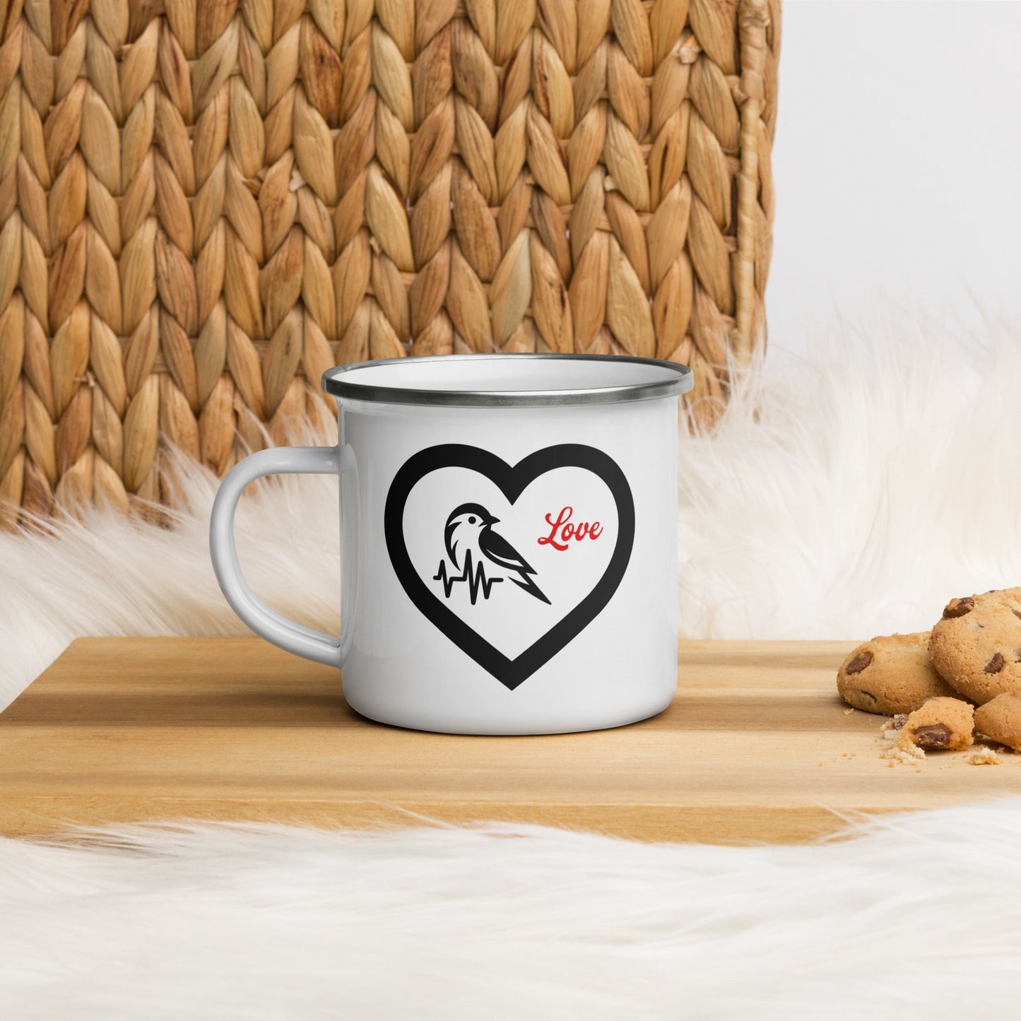 Black Bird Heartbeat Enamel Mug - Mugs - Discovery Co.