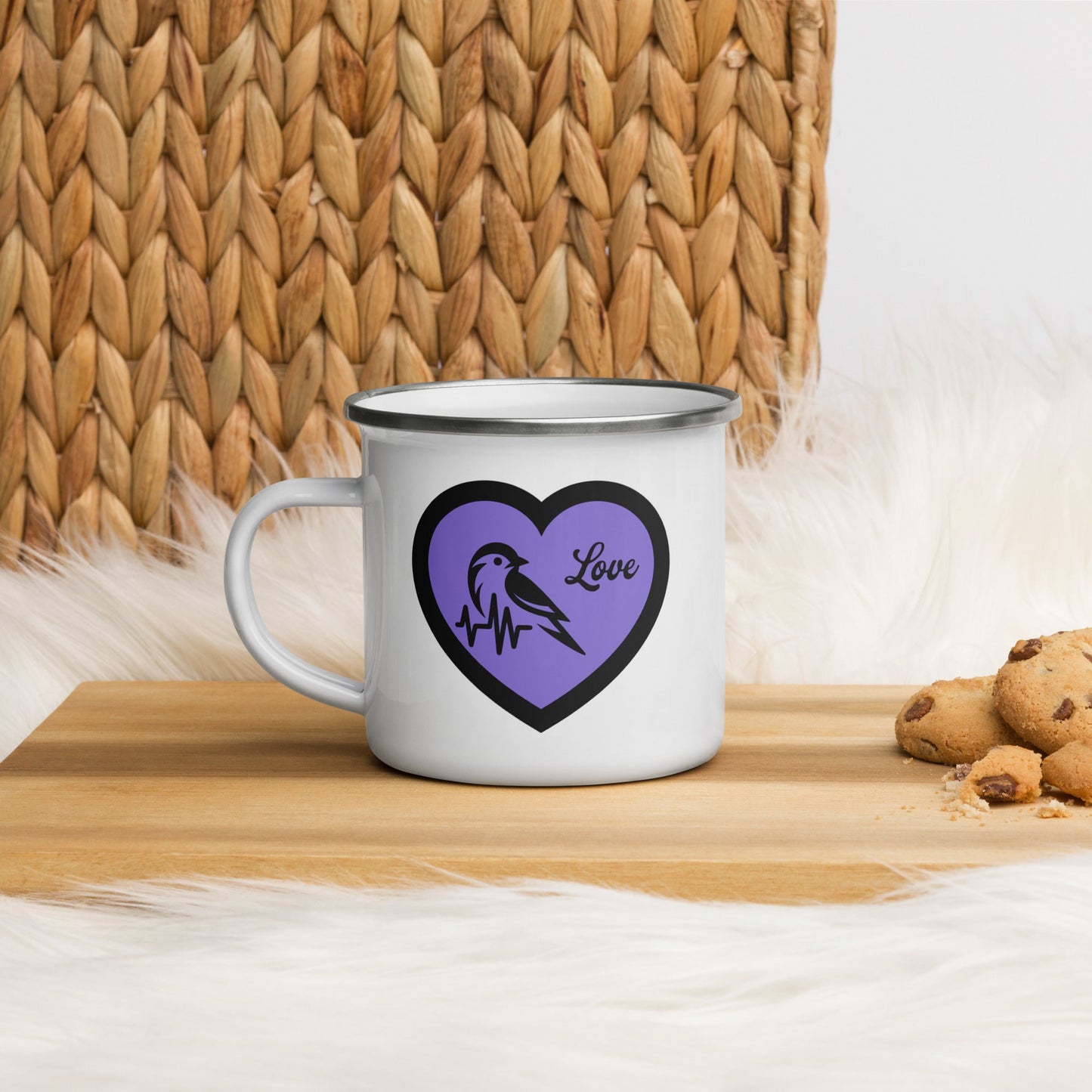 Black Bird Heartbeat II Enamel Mug - Mugs - Discovery Co.