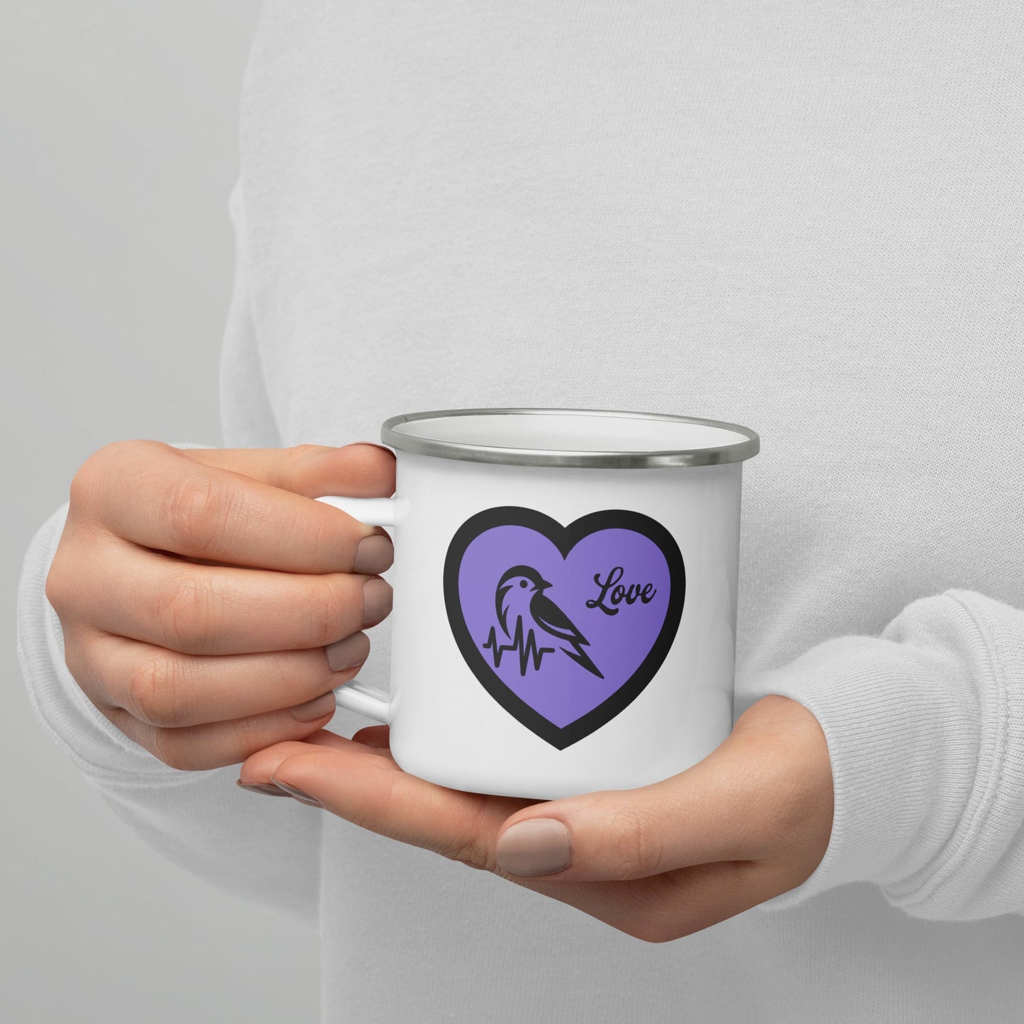 Black Bird Heartbeat II Enamel Mug - Mugs - Discovery Co.
