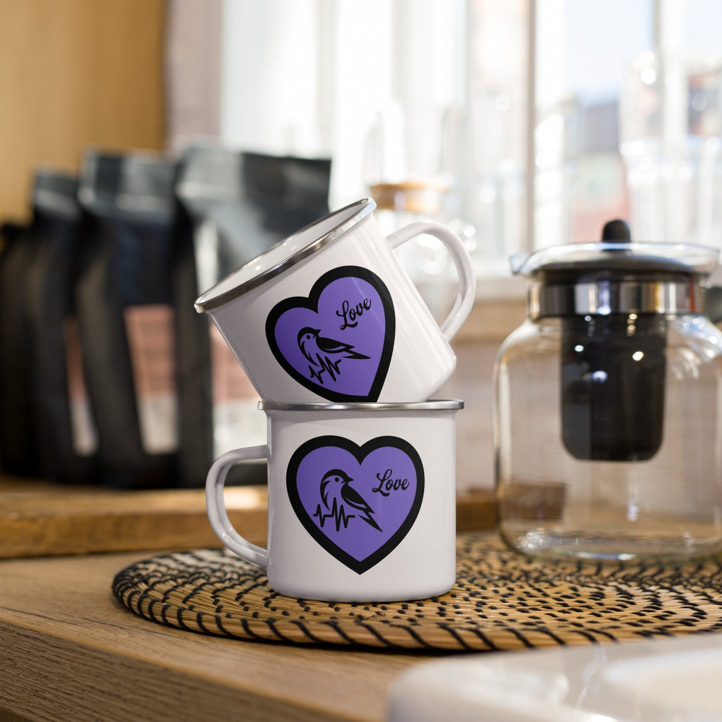 Black Bird Heartbeat II Enamel Mug - Mugs - Discovery Co.