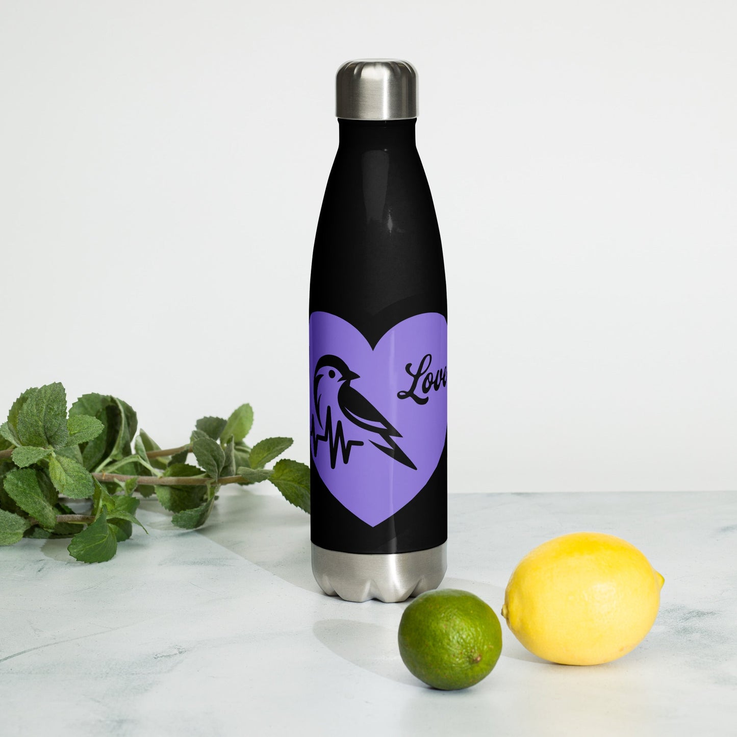 Black Bird Heartbeat II Stainless Steel Water Bottle - Stainless Steel Water Bottle - Discovery Co.