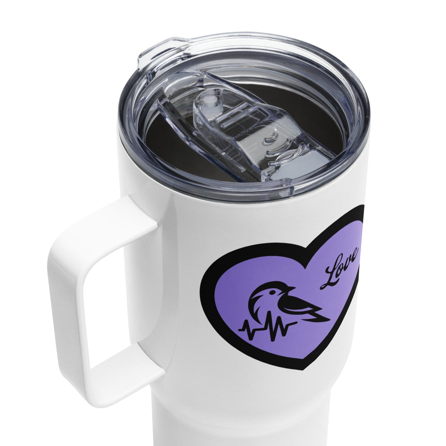 Black Bird Heartbeat II Travel Mug With Handle (25 oz and 40 oz) - Travel Mug - Discovery Co.