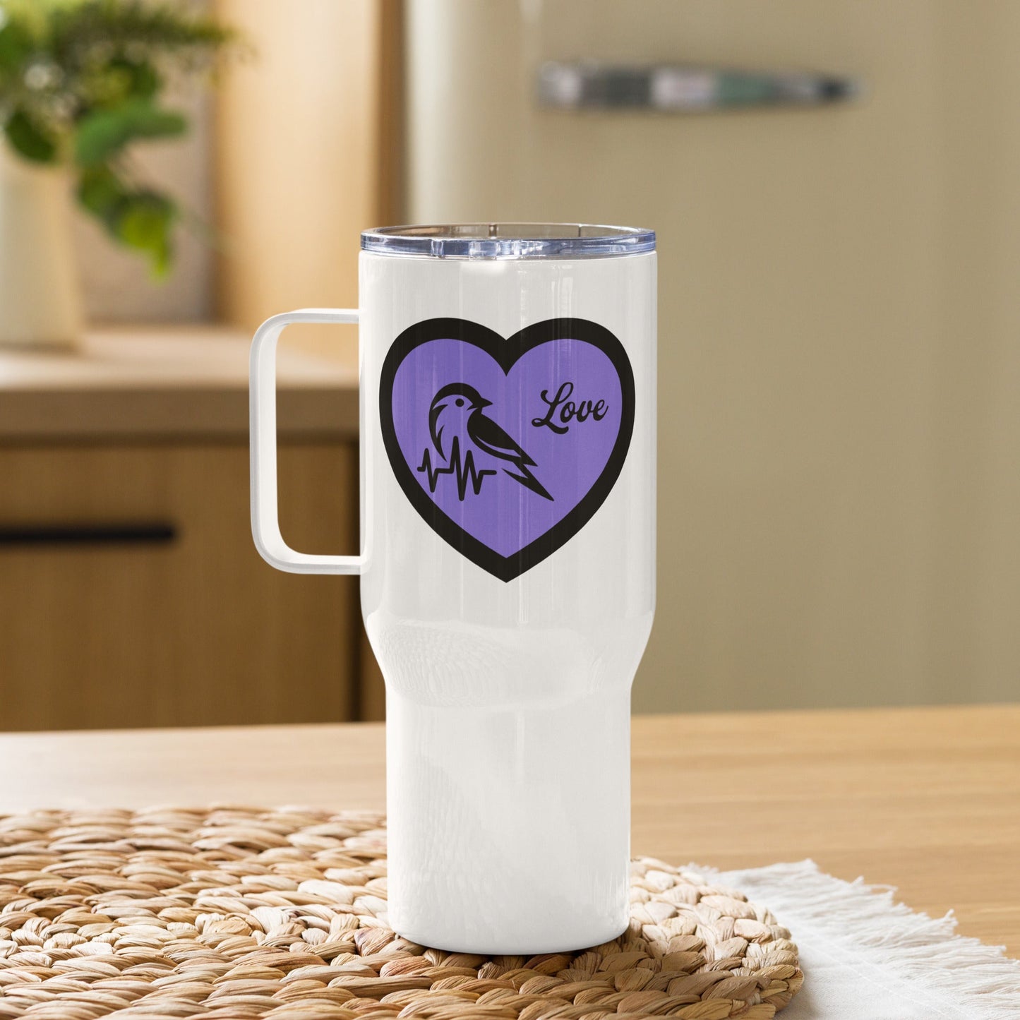 Black Bird Heartbeat II Travel Mug With Handle (25 oz and 40 oz) - Travel Mug - Discovery Co.