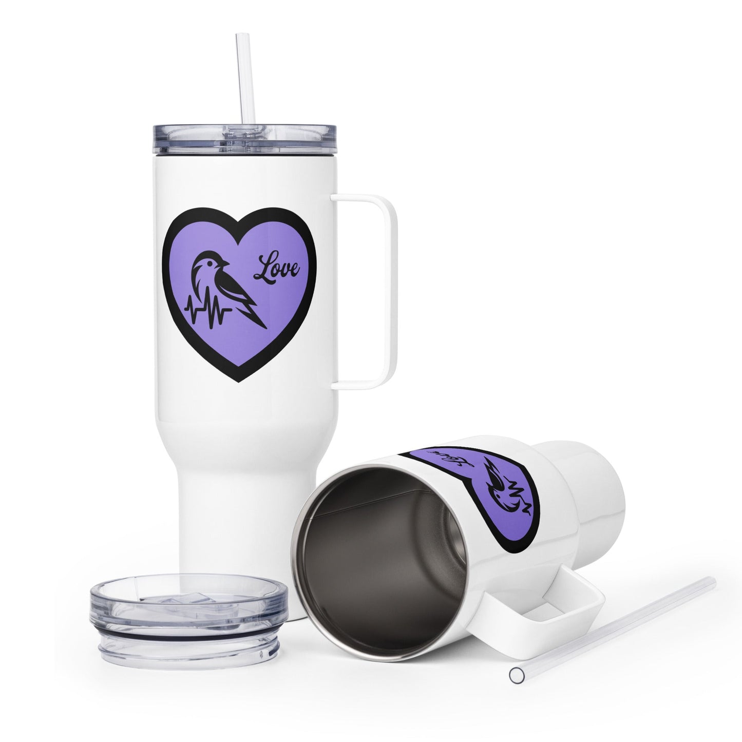 Black Bird Heartbeat II Travel Mug With Handle (25 oz and 40 oz) - Travel Mug - Discovery Co.