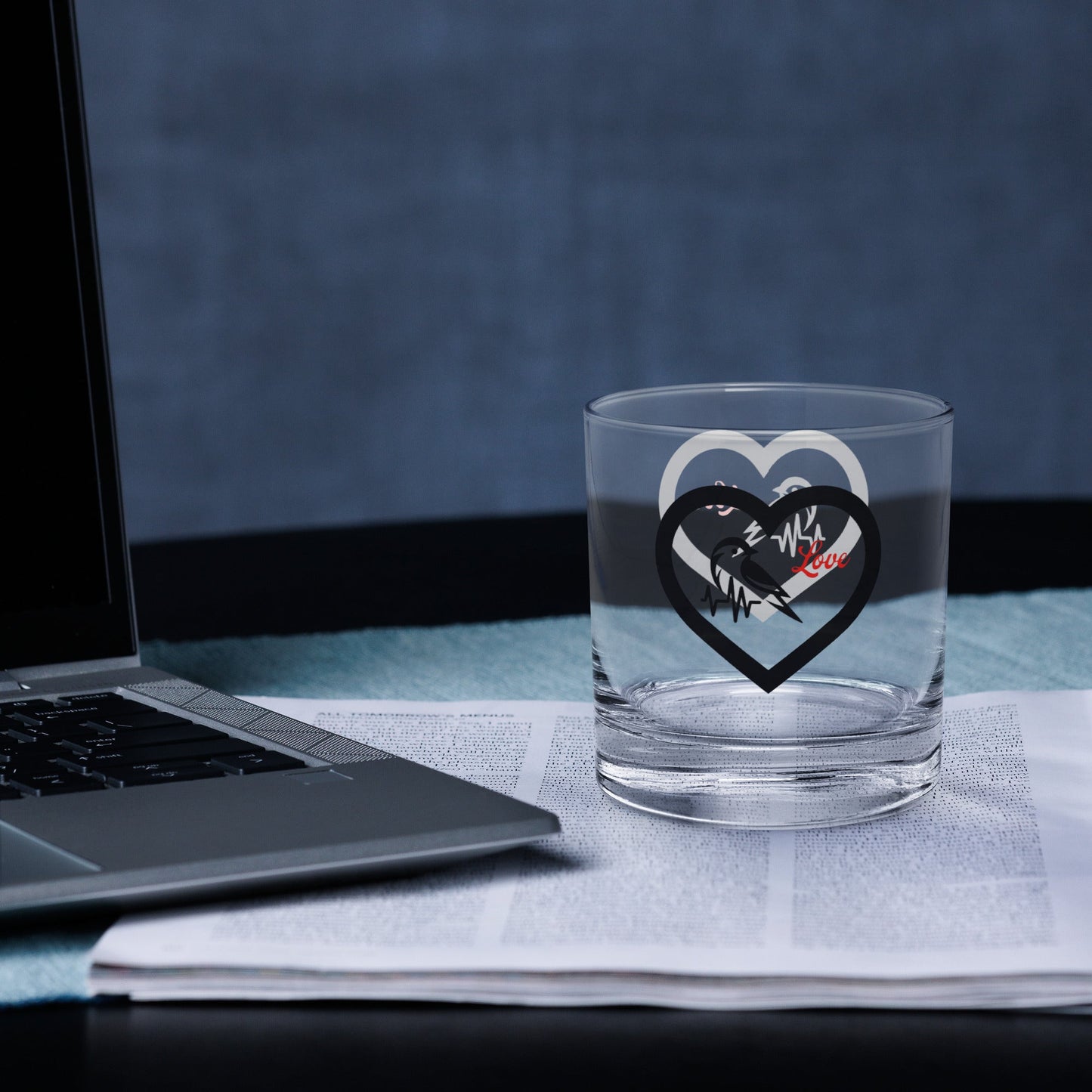 Black Bird Heartbeat Rocks Glass - Rocks Glass - Discovery Co.