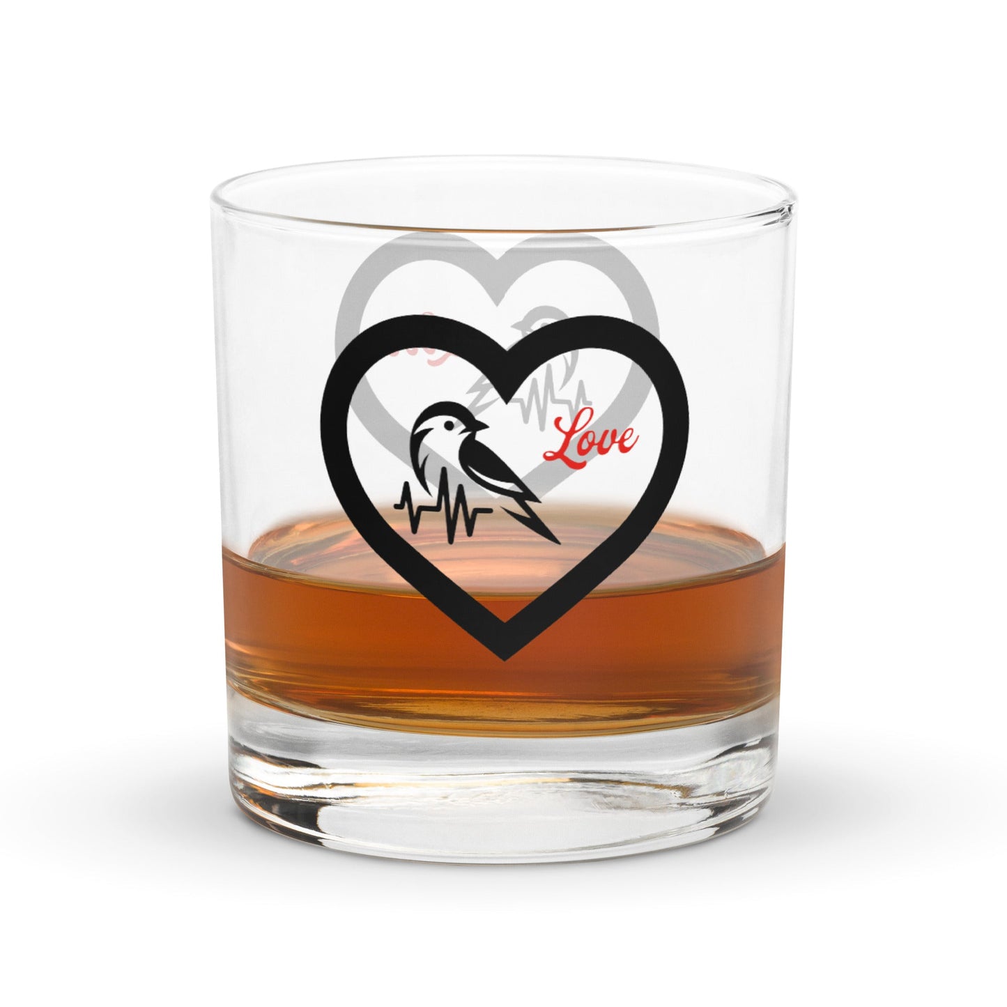 Black Bird Heartbeat Rocks Glass - Rocks Glass - Discovery Co.