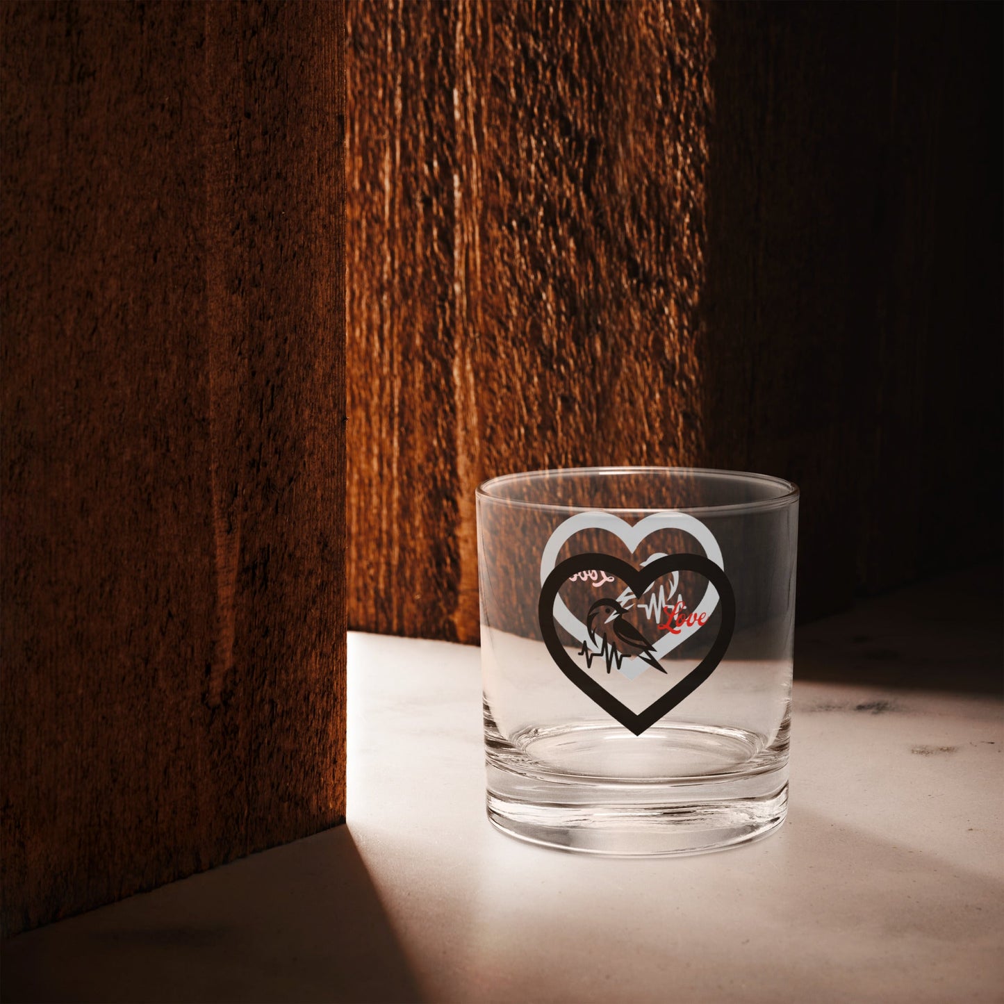 Black Bird Heartbeat Rocks Glass - Rocks Glass - Discovery Co.